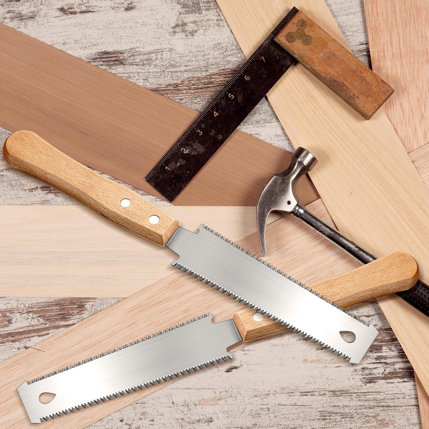 Gisafai 2 Pcs 6 Inch Japanese Hand Saw Small Woodworking Flush Cut Flexible Double Edge Tpi 17/14 Pull Woodworking Saw for Craft Mini Wood Handle Garden Trim for Hardwoods Softwoods DIY