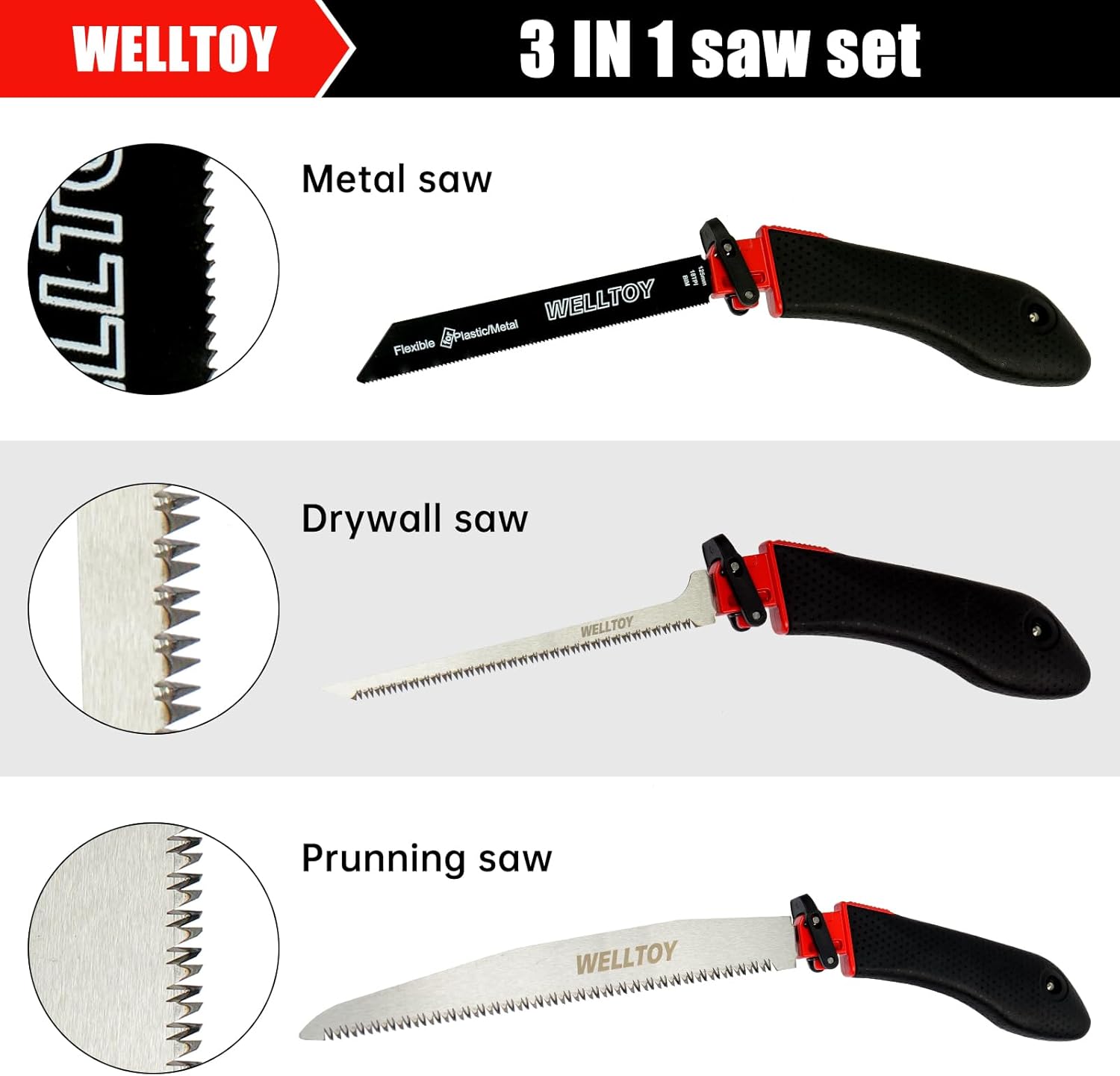 3-in-1 Multi Blades Hand Saw,18 TPI Bi-Metal blade,Drywall Saw with TPR Handle,Blade Quick-Change Mechanism for Cutting Drywall, Sheetrock, Wood, Metal, Plastic and Plywood.