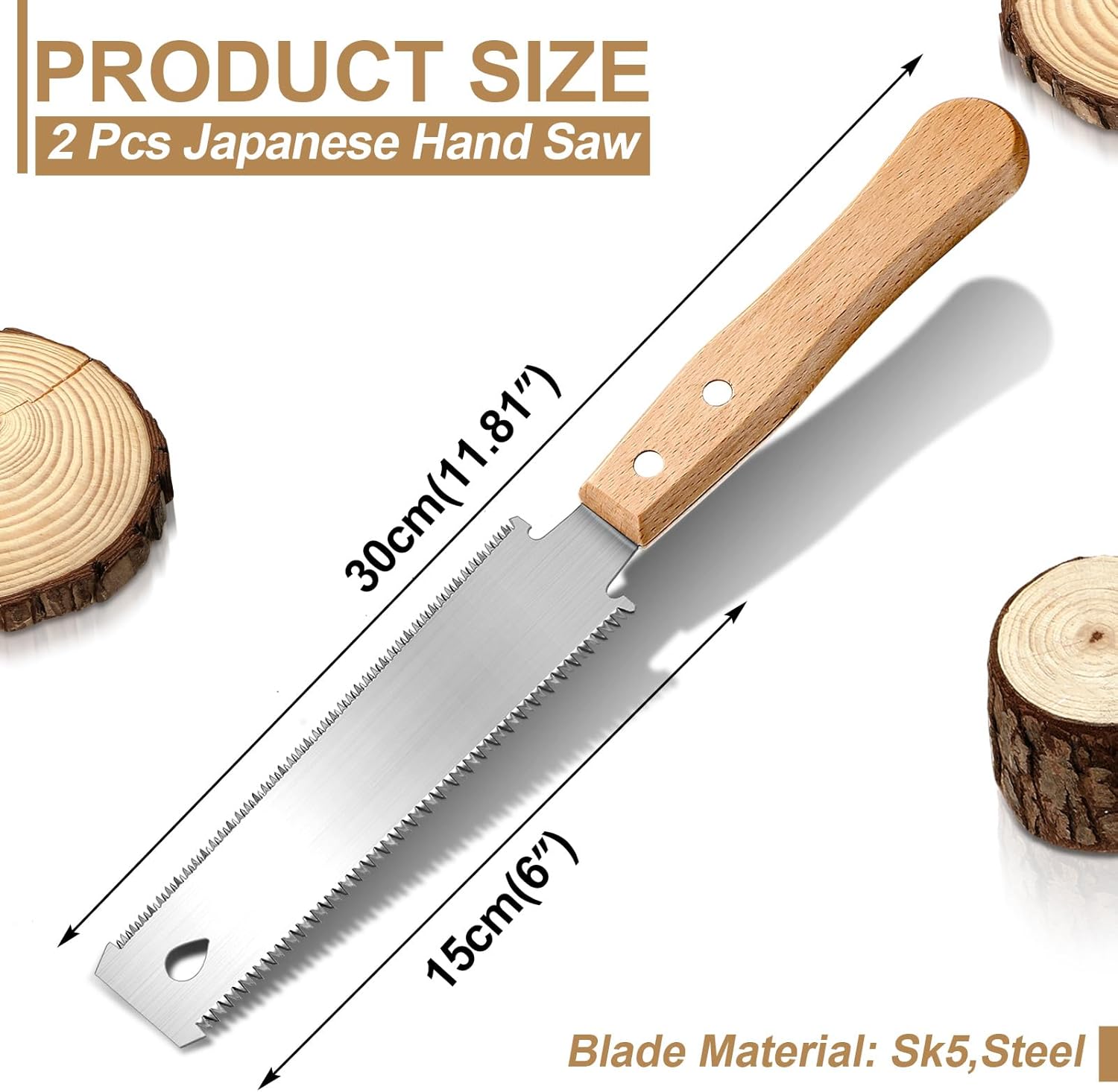 Alternative view of Gisafai 2 Pcs 6 Inch Japanese Hand Saw Small Woodworking Flush Cut Flexible Double Edge Tpi 17/14 Pull Woodworking Saw for Craft Mini Wood Handle Garden Trim for Hardwoods Softwoods DIY