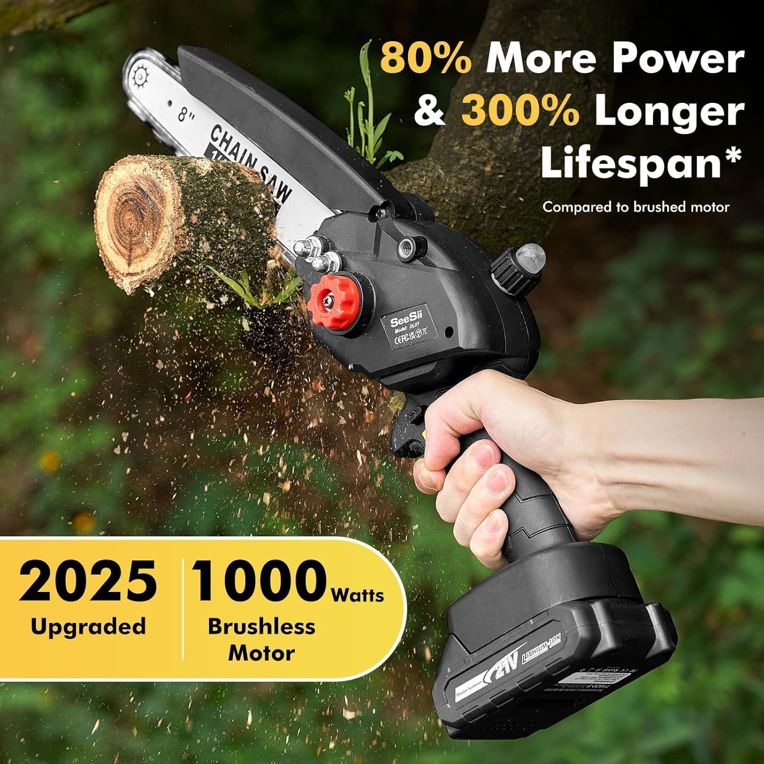 Alternative view of Mini Chainsaw Cordless 8 inch: Electric Chainsaw Battery Powered, Brushless Chain Saw with Auto Oiler, 2pcs Battery, Handheld Saw for Tree Branch Wood Cutting,Gardening Tools for Men Dad Husband