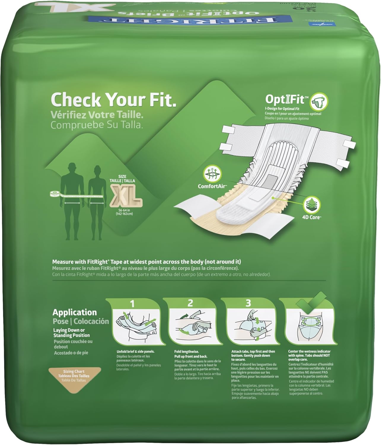 FitRight Adult Diapers, Extra Heavy Absorbency, XL (Waist Size 56in-64in), 80 Count, OptiFit Incontinence Briefs for Men and Women, Disposable, Moisture Wicking, Leak Protection,