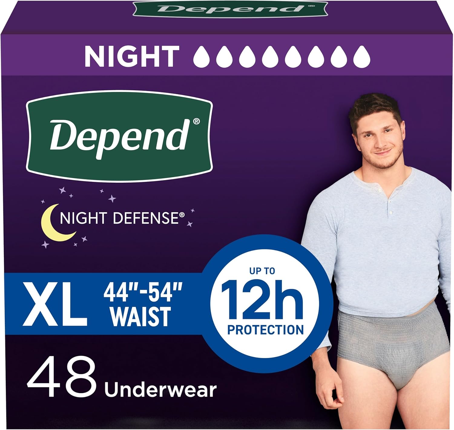 Depend Night Defense Adult Diapers, Incontinence Underwear for Men, Disposable, Overnight, Small/Medium, Grey, 64 Count (4 Packs of 16), Packaging May Vary - Image 8