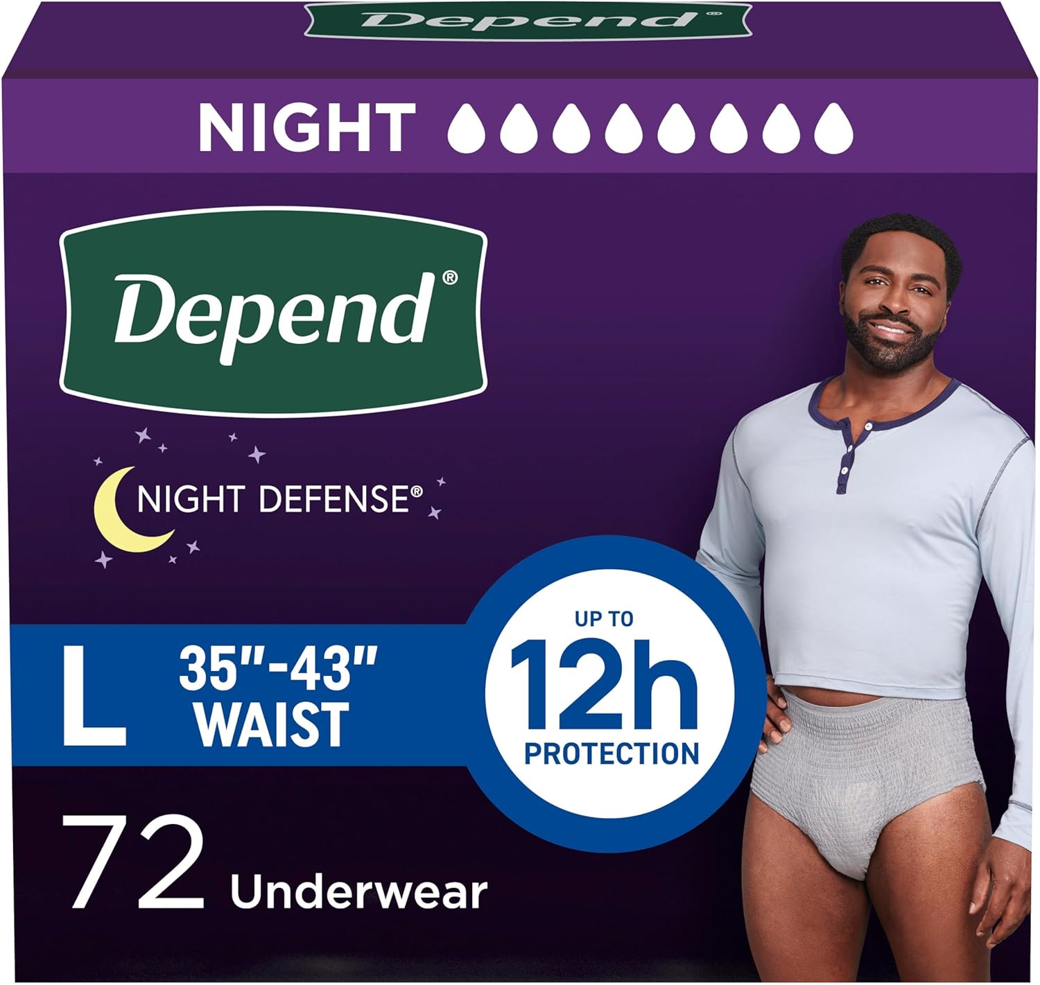 Depend Night Defense Adult Diapers, Incontinence Underwear for Men, Disposable, Overnight, Small/Medium, Grey, 64 Count (4 Packs of 16), Packaging May Vary - Image 9