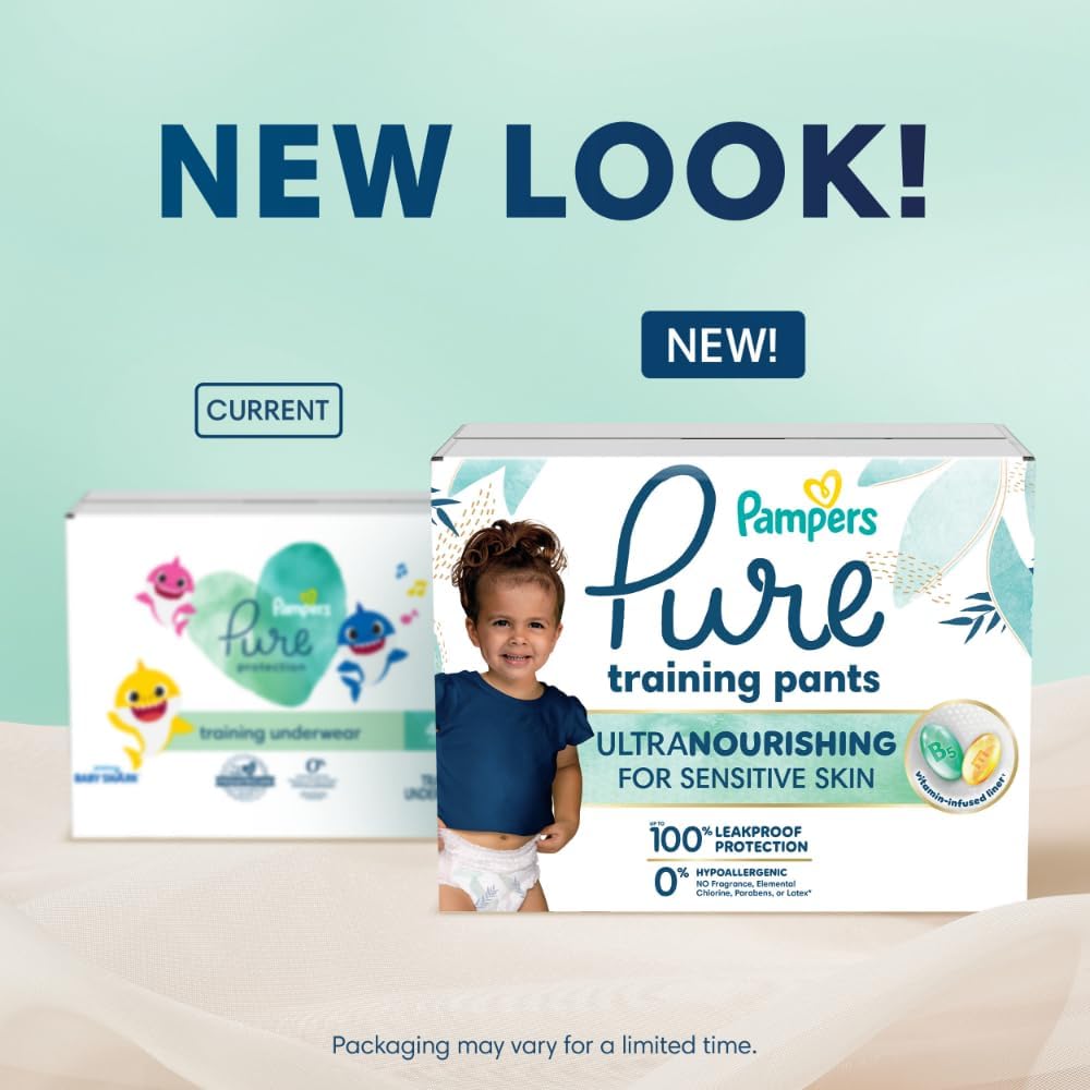 Pampers Pure Protection Training Underwear, Unisex, Size 2T3T, 100 Count, Premium, Hypoallergenic, Soft, Absorbent
