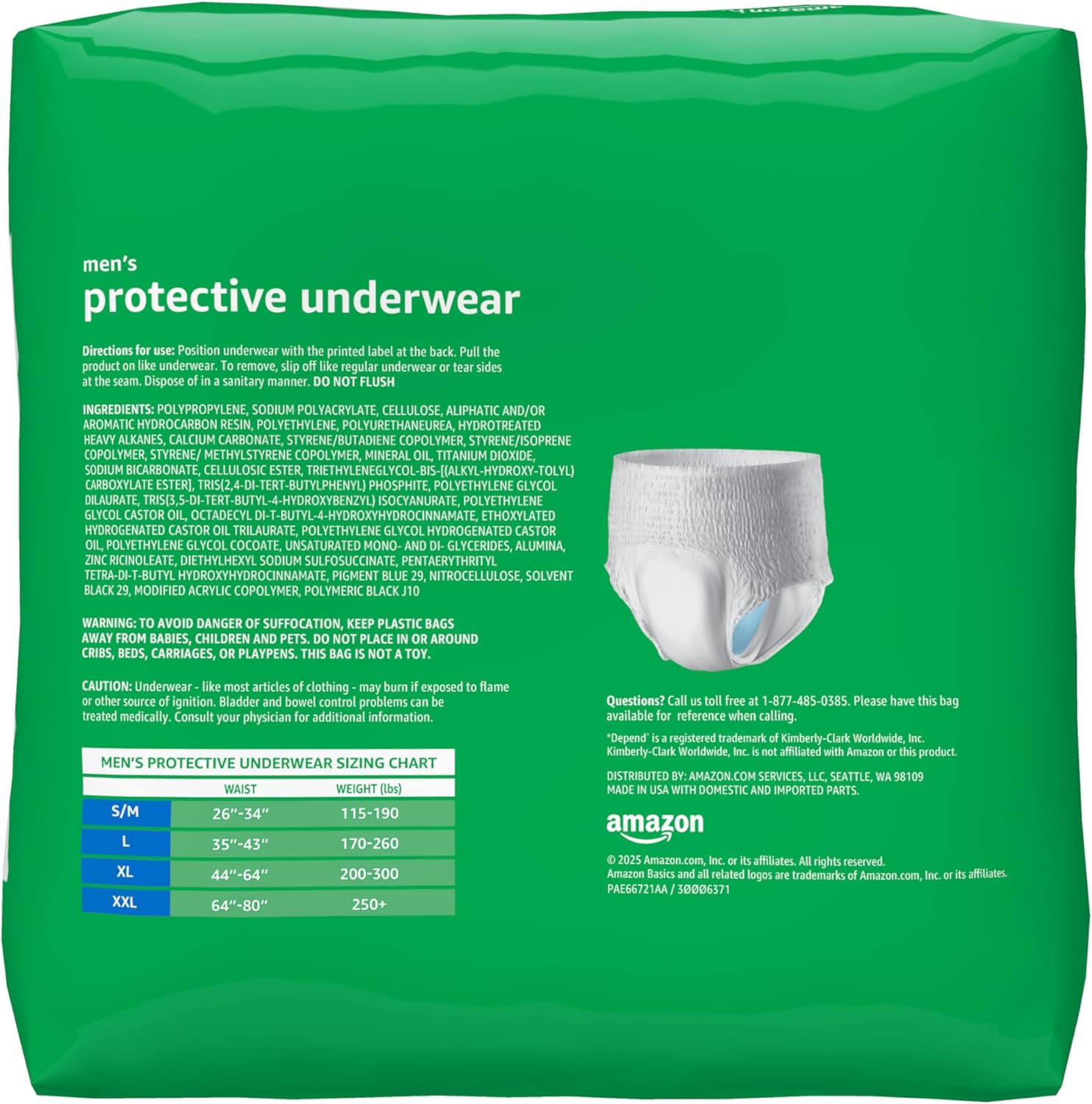 Amazon Basics Incontinence Underwear for Men, Maximum Absorbency, 2X-Large, 14 Count (1 Pack)