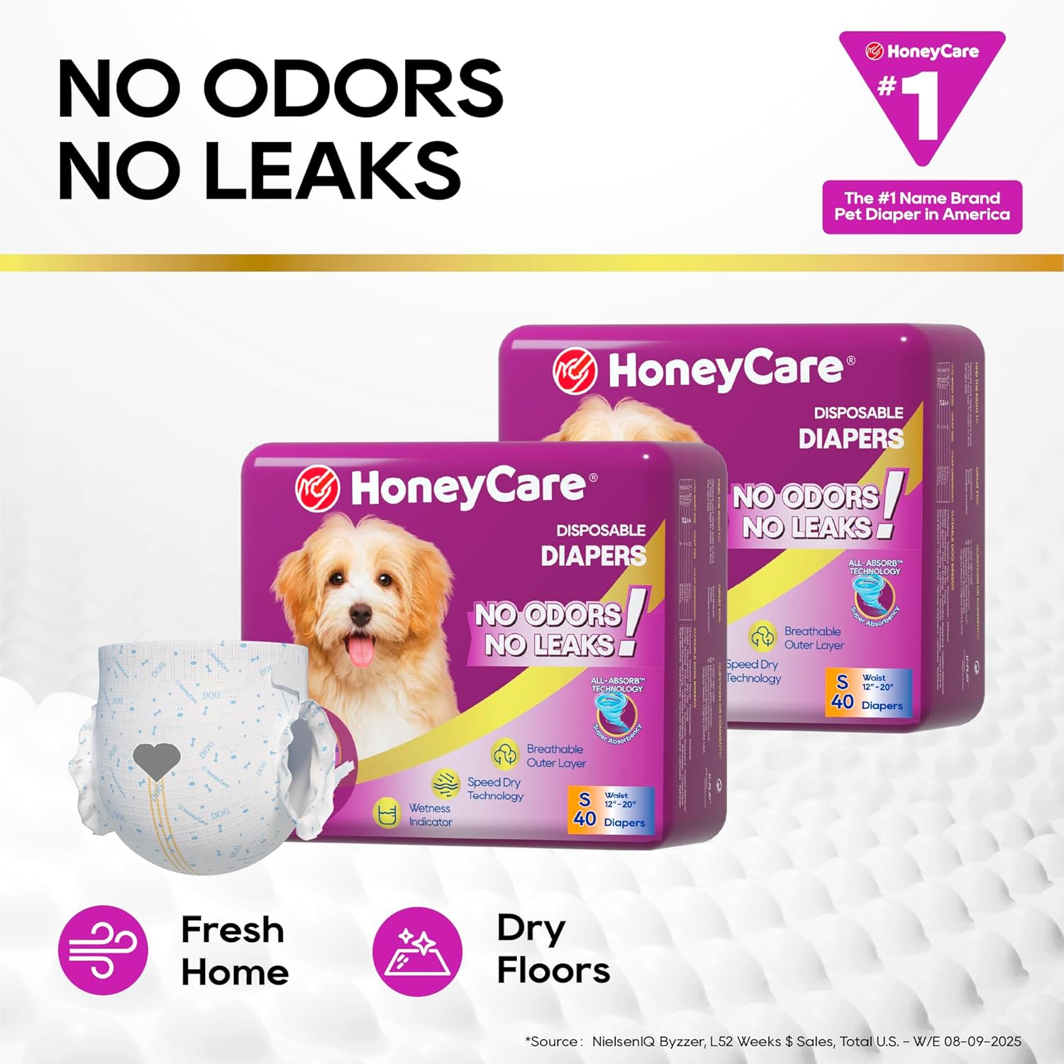 Alternative view of HONEY CARE All-Absorb Disposable Female Dog Diapers Small Size, Improved, 40 Count, Super Absorbent, Breathable, Wetness Indicator (Pack of 1, 40 Count Total)