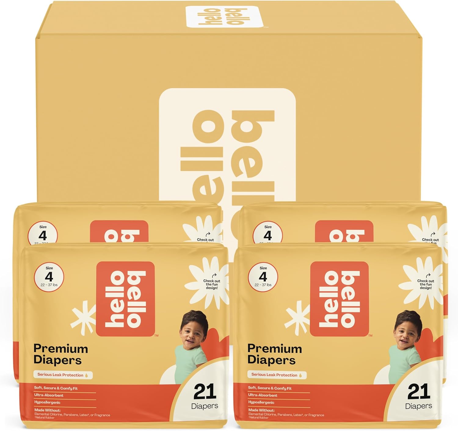 Hello Bello Premium Diapers, Size 4 (22-37 lbs) Surprise Pack for Girls - 84 Count, Hypoallergenic with Soft, Cloth-Like Feel - Assorted Girl & Gender Neutral Patterns