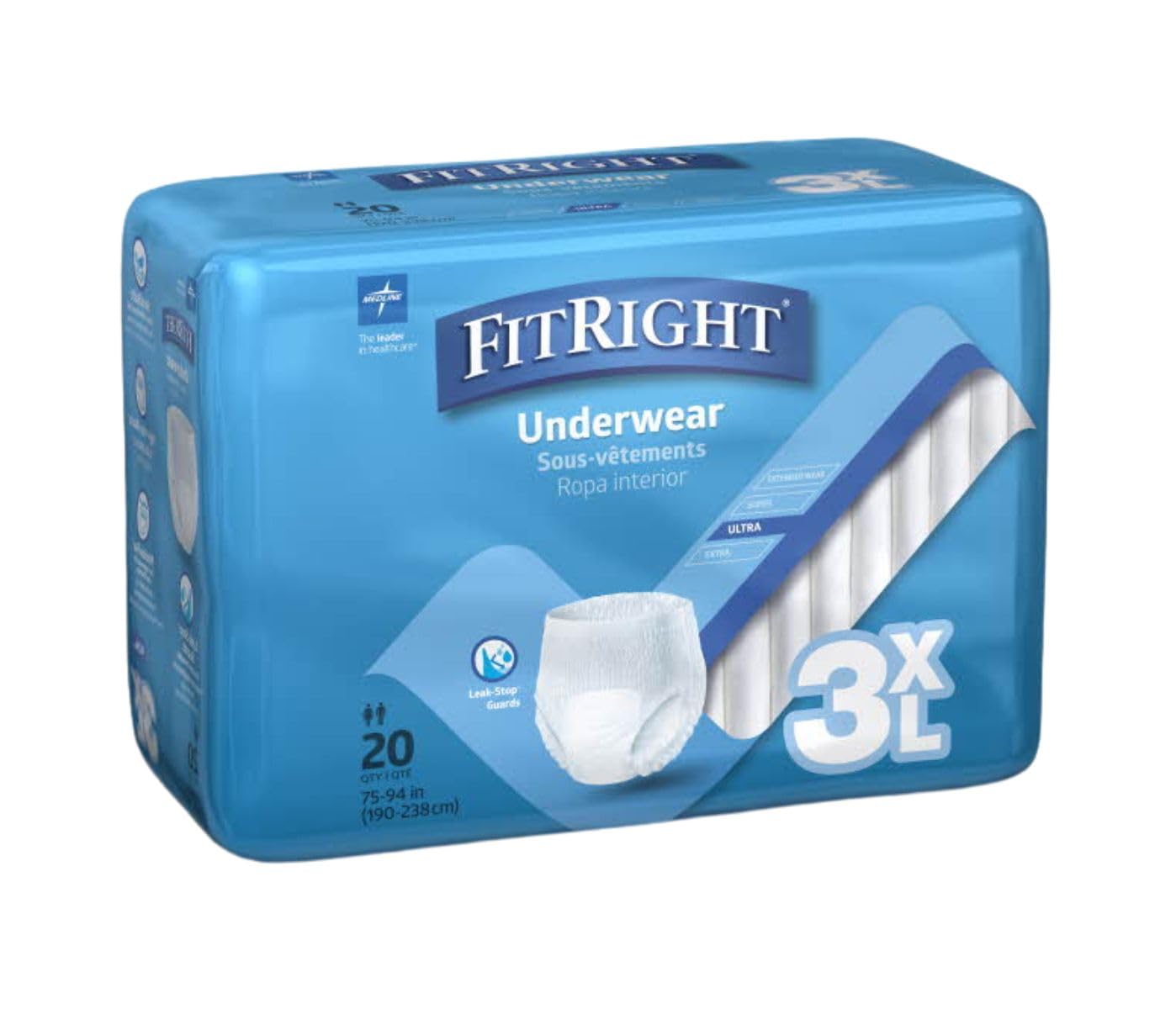 Alternative view of Medline FitRight Adult Incontinence Underwear, Heavy Absorbency, 3X-Large, 75"-94" Waist (20 Count, 4 Pack)