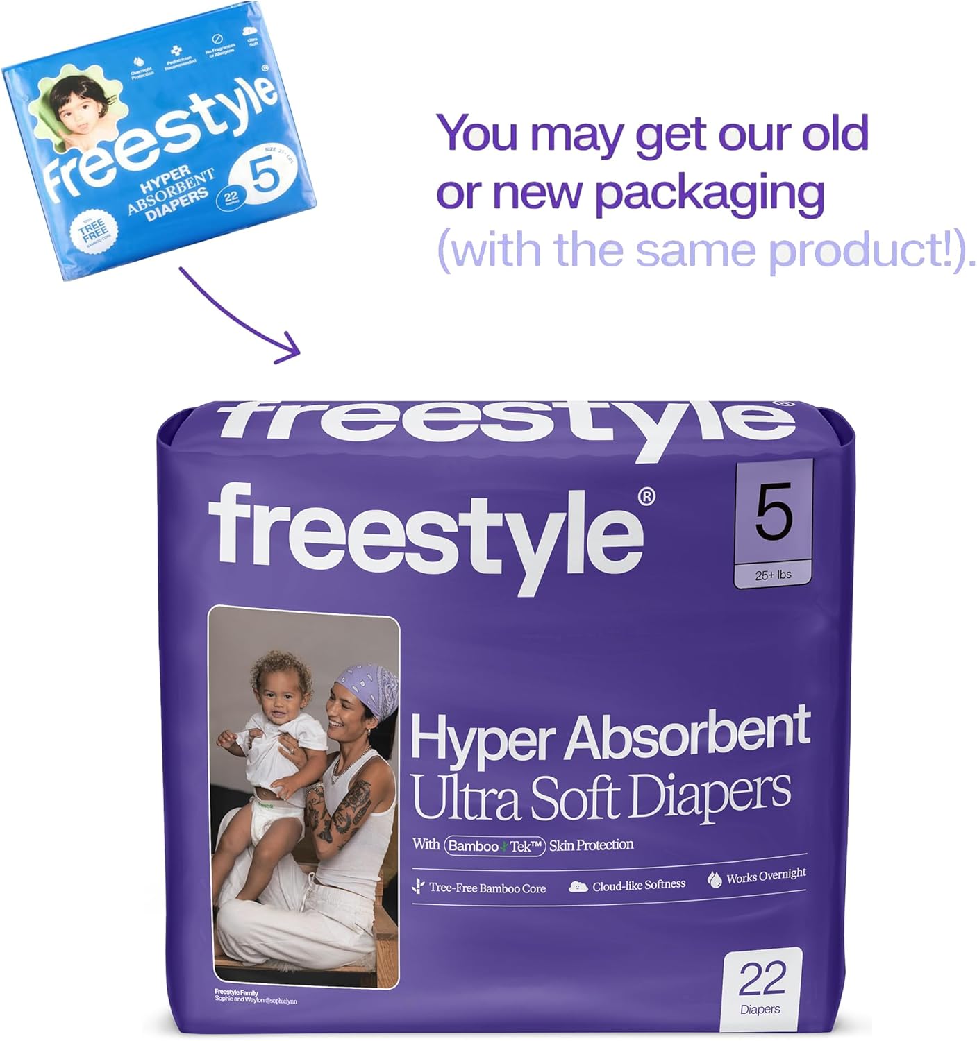 Freestyle BambooTek Diaper u2013 (Size 5) Hyper Absorbent & Non-Toxic u2013 Disposable Diaper for Sensitive Skin u2013 Ultra Soft Diapers (25+ lbs) u2013 132 Count