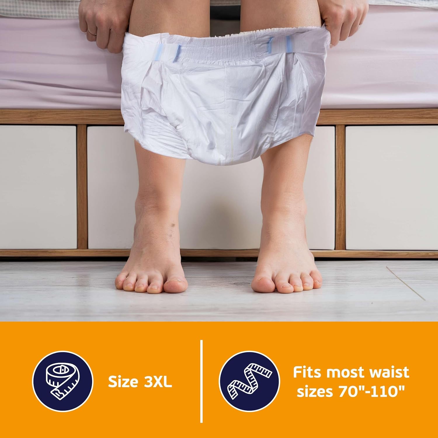 3XL Adult Diapers for Women and Men - Case of 32 Bariatric Disposable Briefs with Tabs and Stretchable Side Panels - Breathable with Max Absorbency