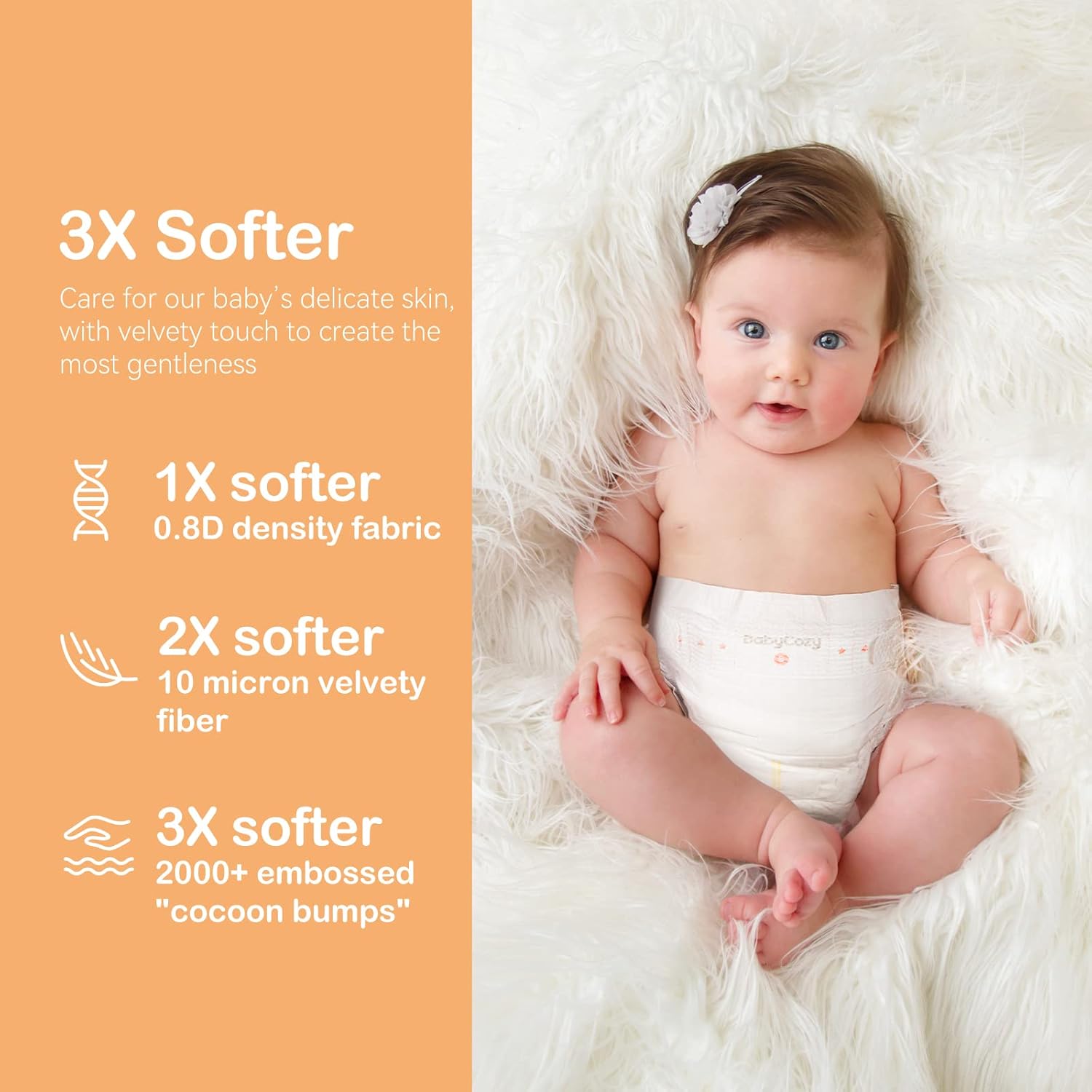 Alternative view of Baby Diapers Size 5 (27+lb),48 Count Babycozy Dry Disposable Diapers Bouncy Soft,0.8D Softer Touch Diapers and 10 Micron Velvet Soft Fiber Diapers Hypoallergenic for Sensitive Infant Skin