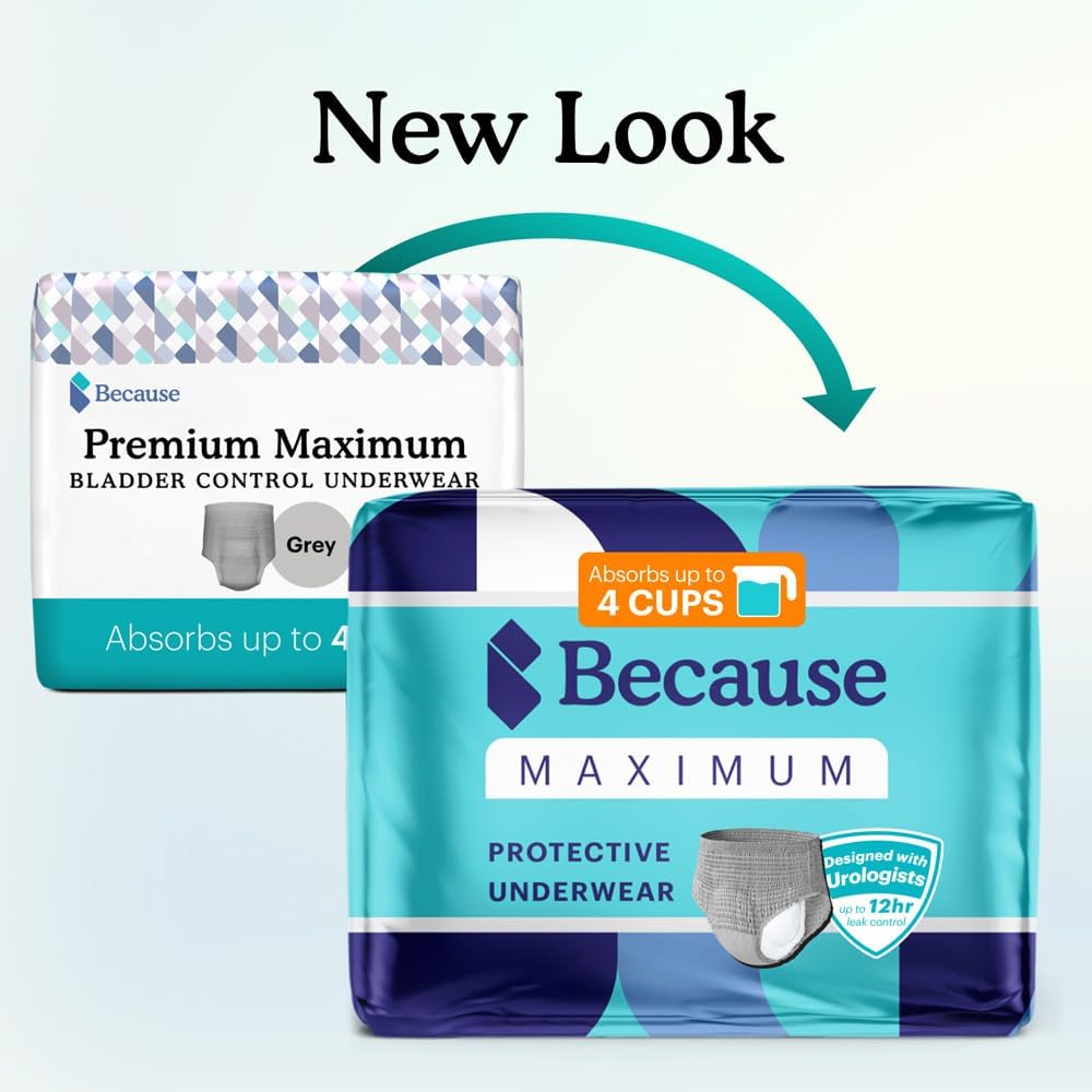Alternative view of Because Maximum Incontinence Underwear for Men - Heavy Bladder Leak Protection, Ideal for Overnight Leakage, Sleek, Invisible Fit, Grey, XXLarge - Absorbs 4 Cups - 40 Count (4 Packs of 10)