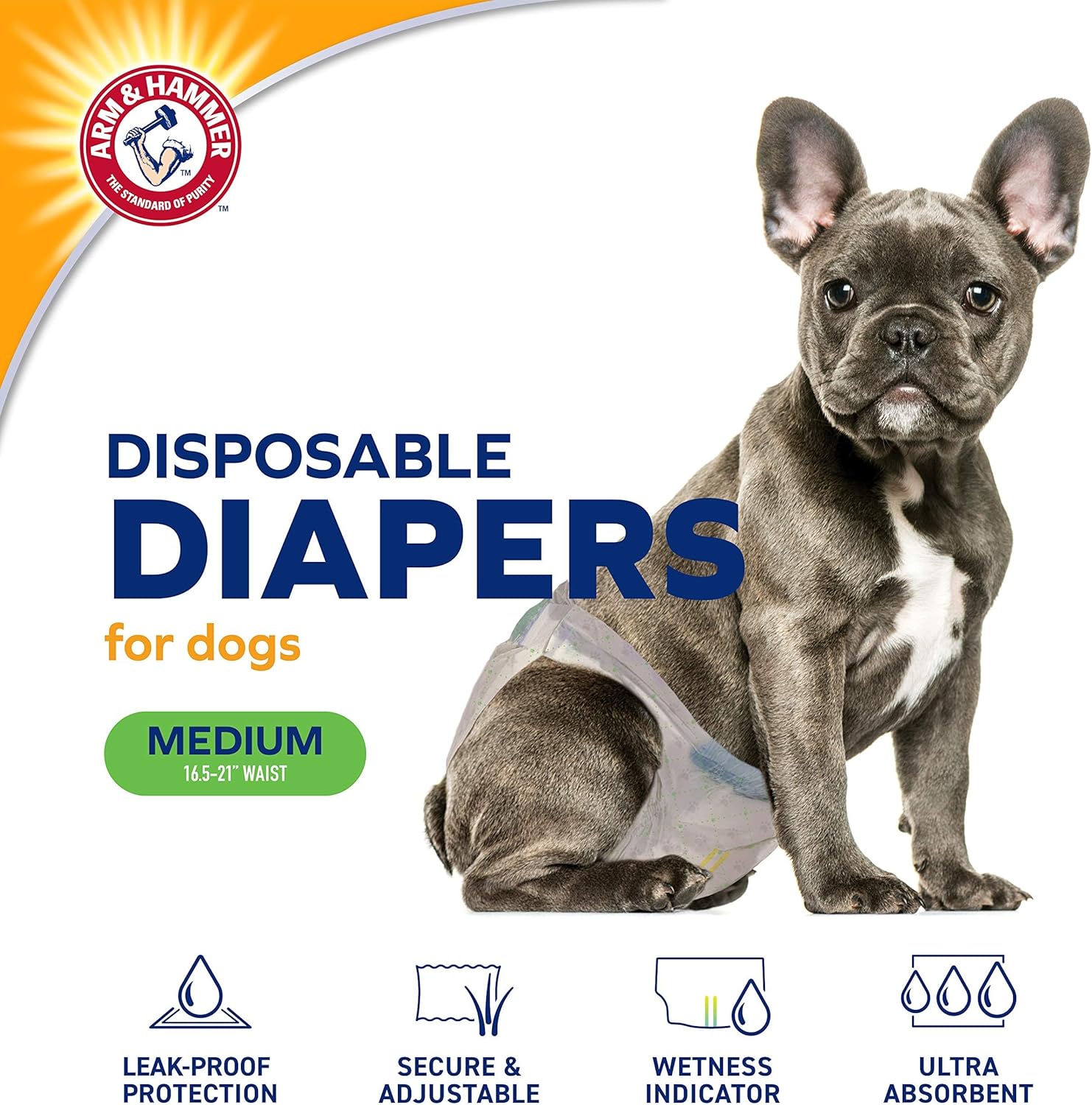 Arm&Hammer for Pets Female Dog Diapers, Size Medium, 24 Count UltraAbsorbent, Adjustable Girl Dog Diapers with Leakproof Protection and Wetness Indicator Arm&Hammer Baking Soda Enhanced,Pack of 2