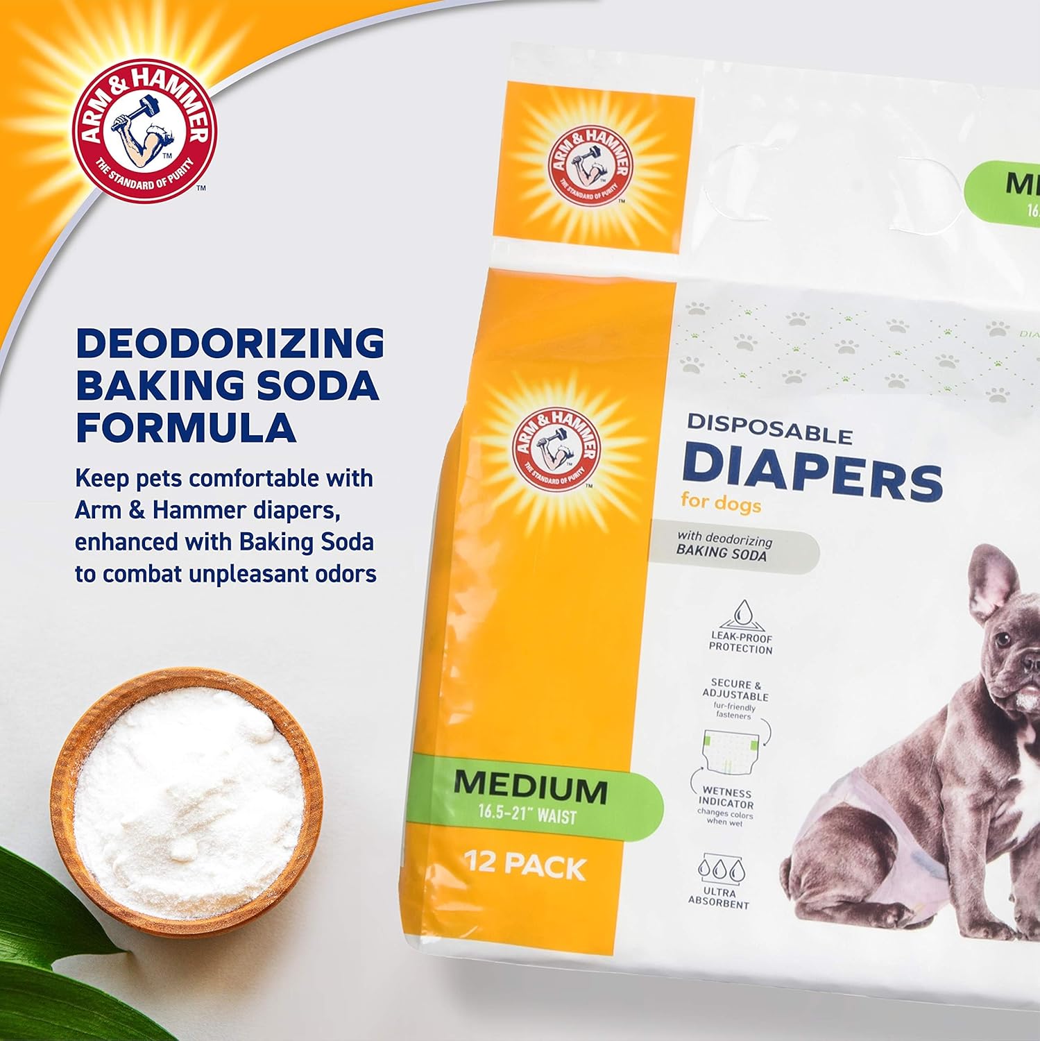 Alternative view of Arm&Hammer for Pets Female Dog Diapers, Size Medium, 24 Count UltraAbsorbent, Adjustable Girl Dog Diapers with Leakproof Protection and Wetness Indicator Arm&Hammer Baking Soda Enhanced,Pack of 2