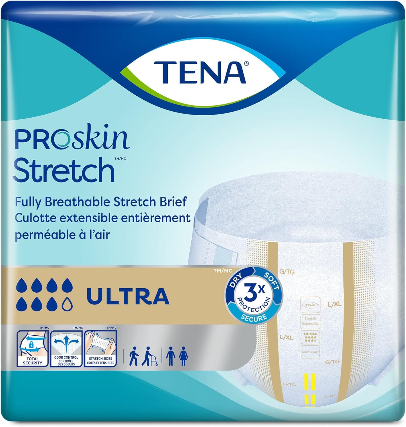 TENA Stretch Ultra Briefs, Incontinence, Disposable, Heavy Absorbency, Large/XL, 36 Count, 2 Packs, 72 Total
