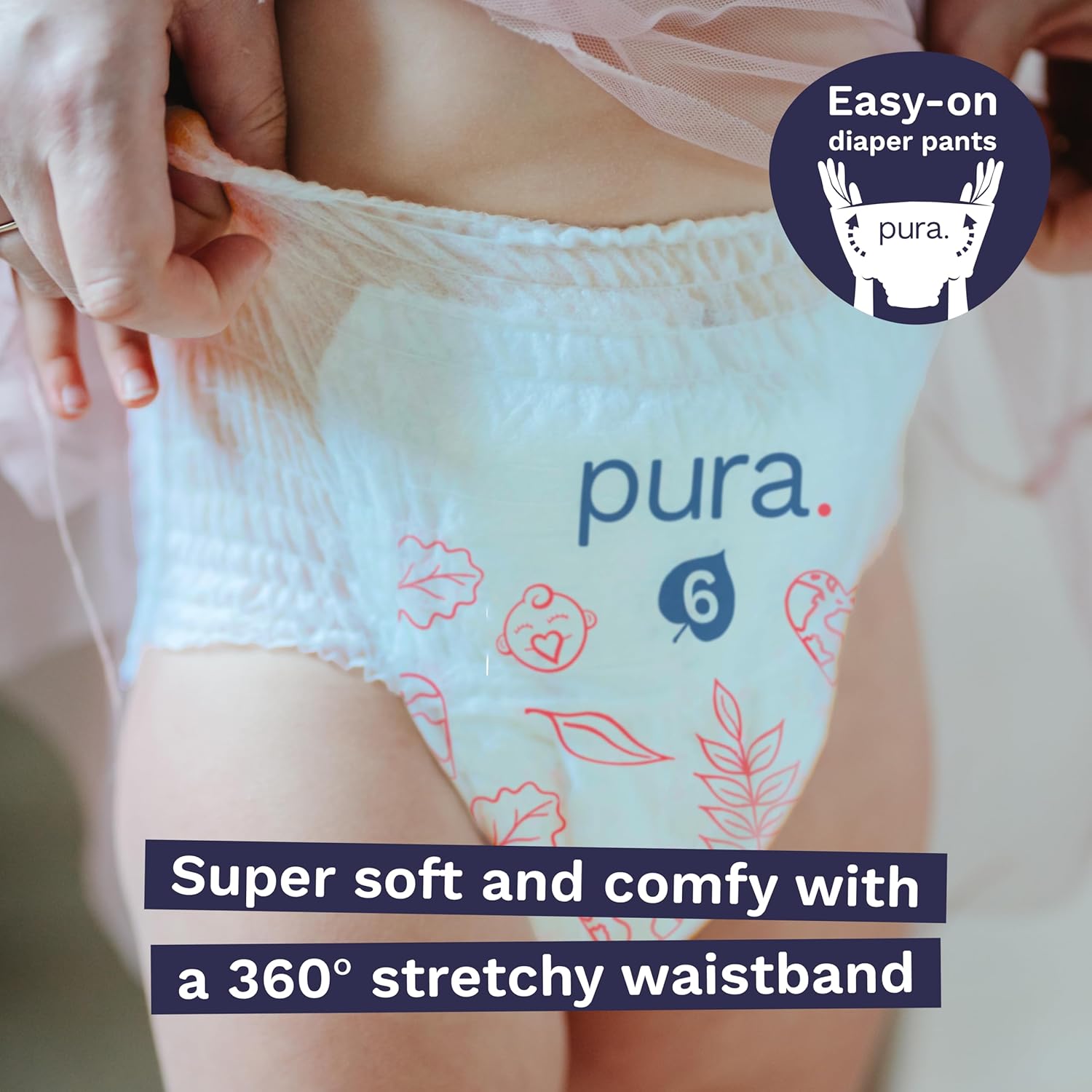 Alternative view of Pura Hypoallergenic Diaper Pants Size 7 (37+ lbs) Overnight, up to 12 Hours Leak Protection, Suitable for Sensitive Skin, Totally Chlorine Free, Soft Organic Cotton, 3 Packs of 17 (51 Pull Up Pants)