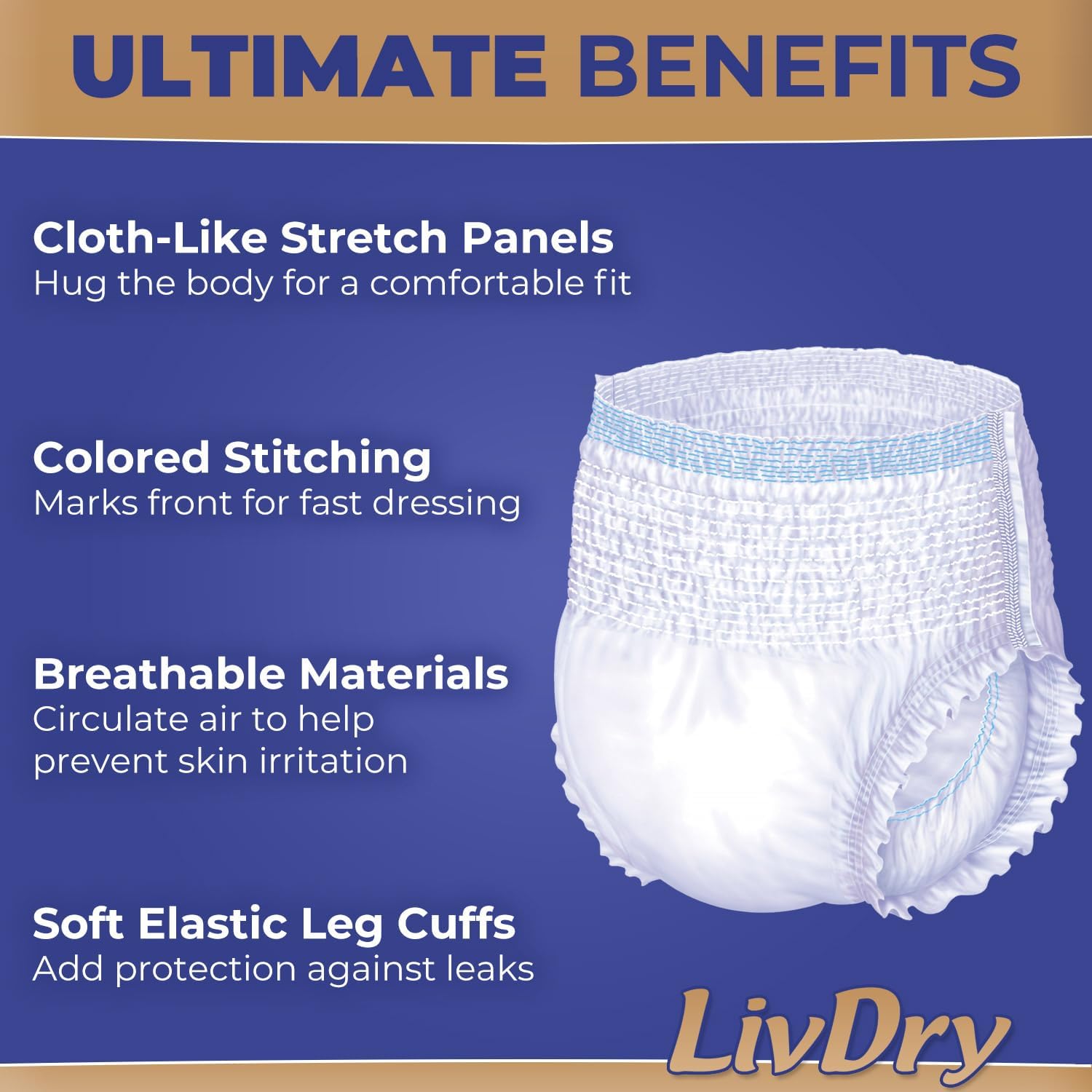 Alternative view of LivDry Ultimate Adult Incontinence Underwear, Max Absorbent Adult Diapers with Leak Protection, Medium, 68-Pack