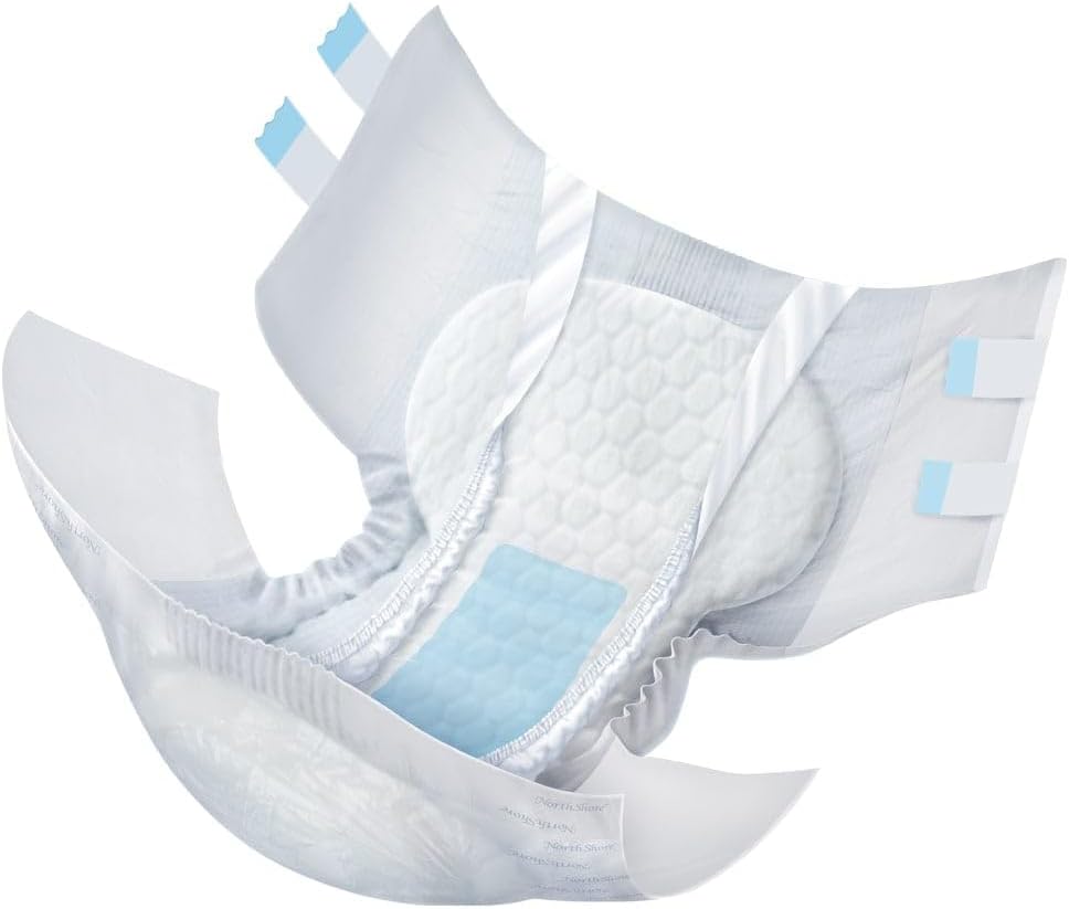 NorthShore MegaMax Adult Overnight Diapers, 12-Hour Tab-Style, Large, 10 Count Bag, White, 42-54 inches, Unisex Incontinence Underwear