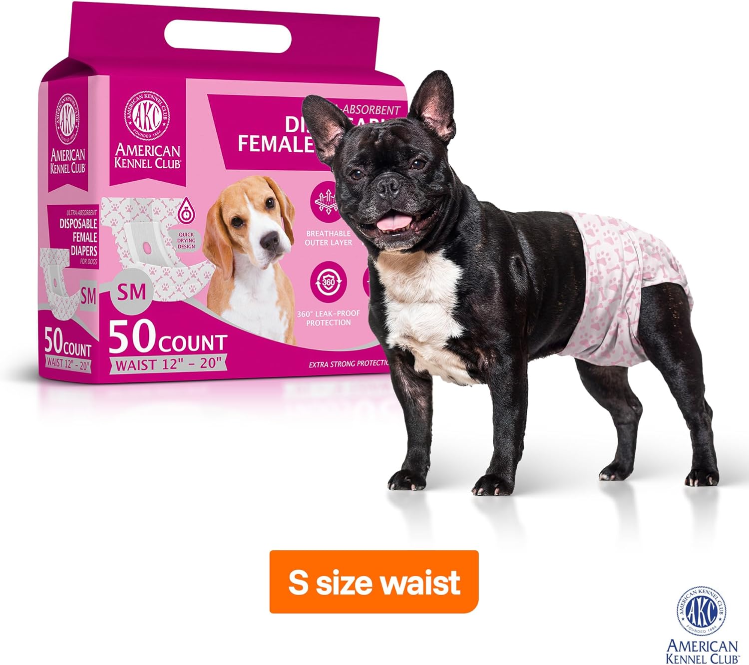 American Kennel Club Female Dog Wrap, Disposable Diapers with Wetness Indicator