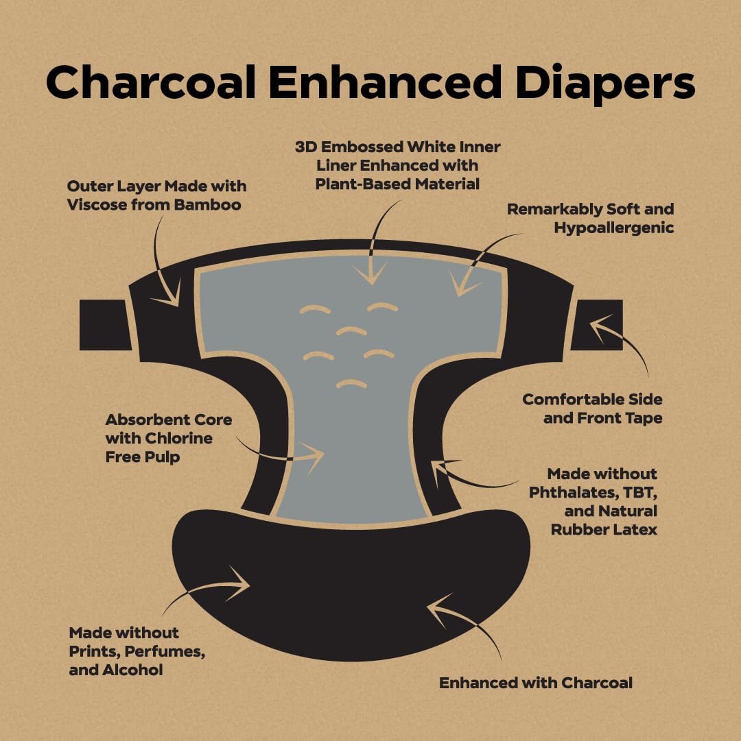 Alternative view of DYPER Charcoal Enhanced Diapers | Baby Diapers from Plant-Based* & Honest Materials | Day & Overnight Diapers | Disposable Diapers for Sensitive Skin (Size 4, 176, Count)