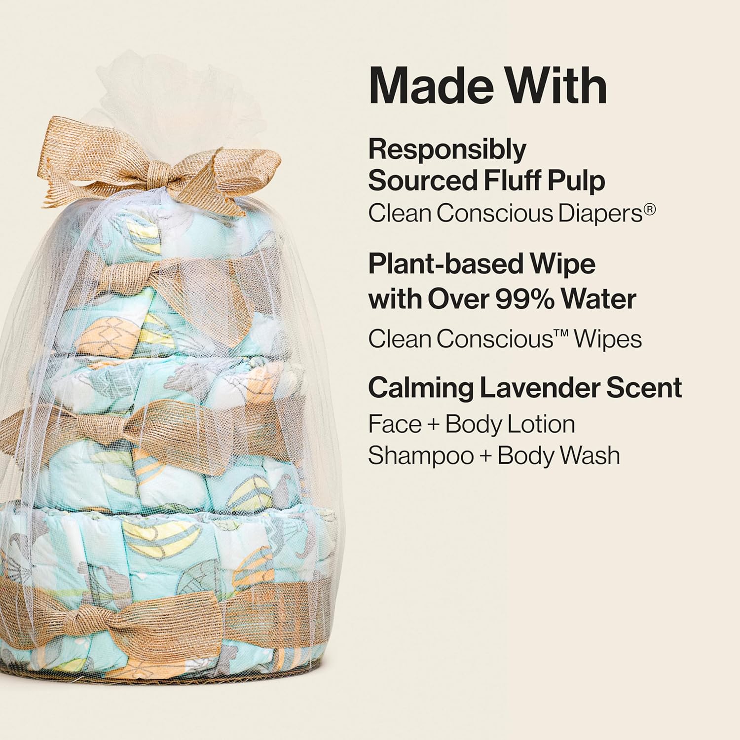The Honest Company Diaper Cake, Diapers Baby Personal Care Plant-Based Wipes Above it All Regular Size 1 8-14 lbs, 35 Count - Image 3