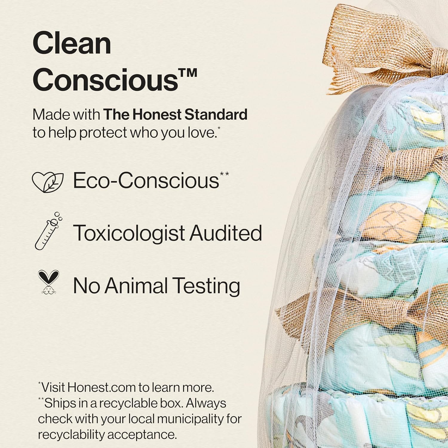 The Honest Company Diaper Cake, Diapers Baby Personal Care Plant-Based Wipes Above it All Regular Size 1 8-14 lbs, 35 Count - Image 5