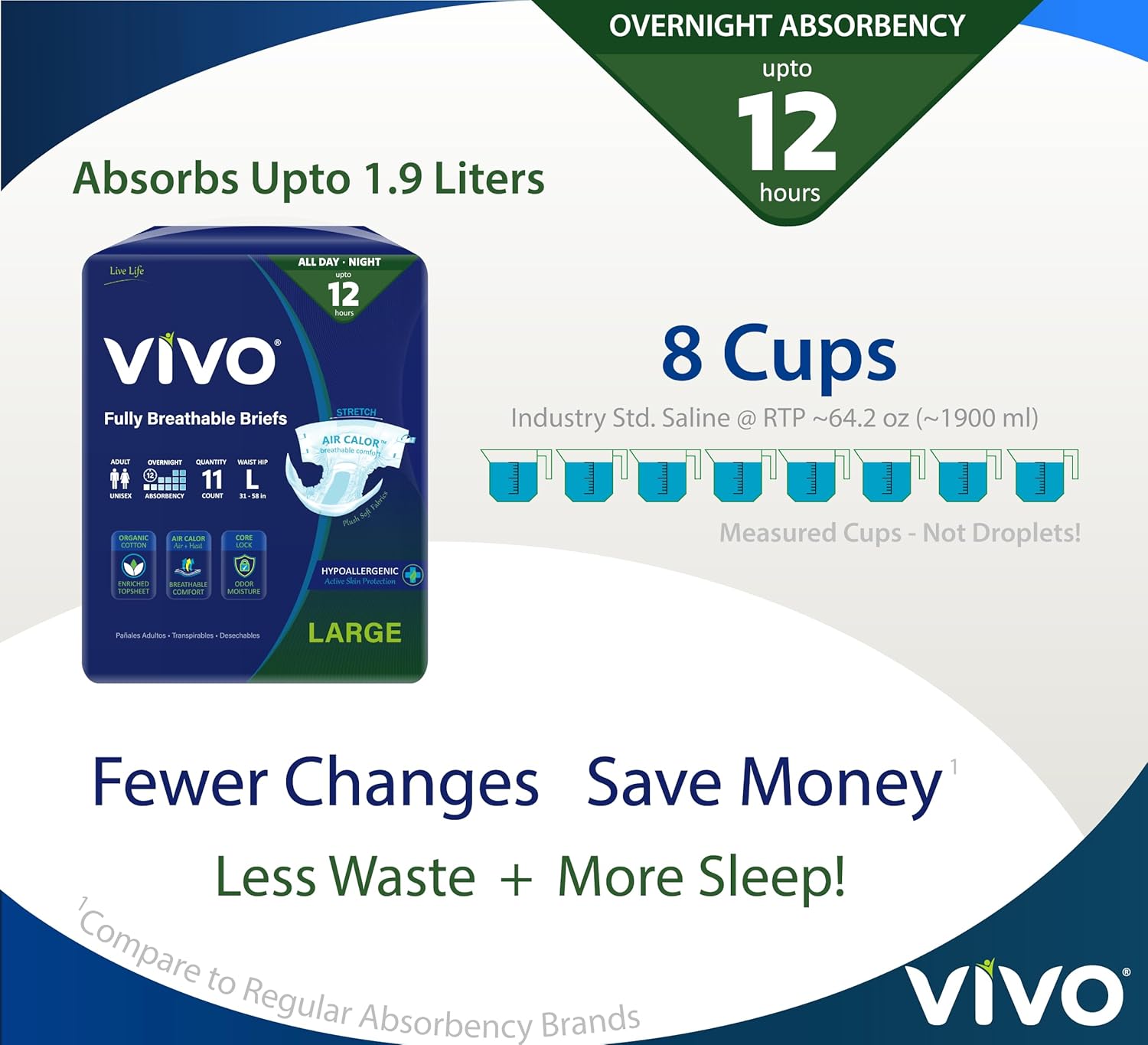 Alternative view of VIVO Organic Cotton Overnight Sensitive Skin Adult Incontinence Diaper Briefs with Tabs, Large 22 Count