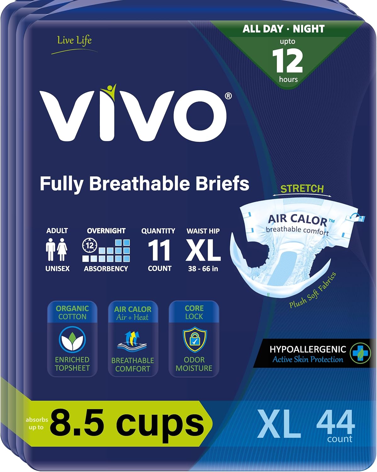 VIVO Organic Cotton Overnight Sensitive Skin Adult Incontinence Diaper Briefs with Tabs, Large 22 Count - Image 9