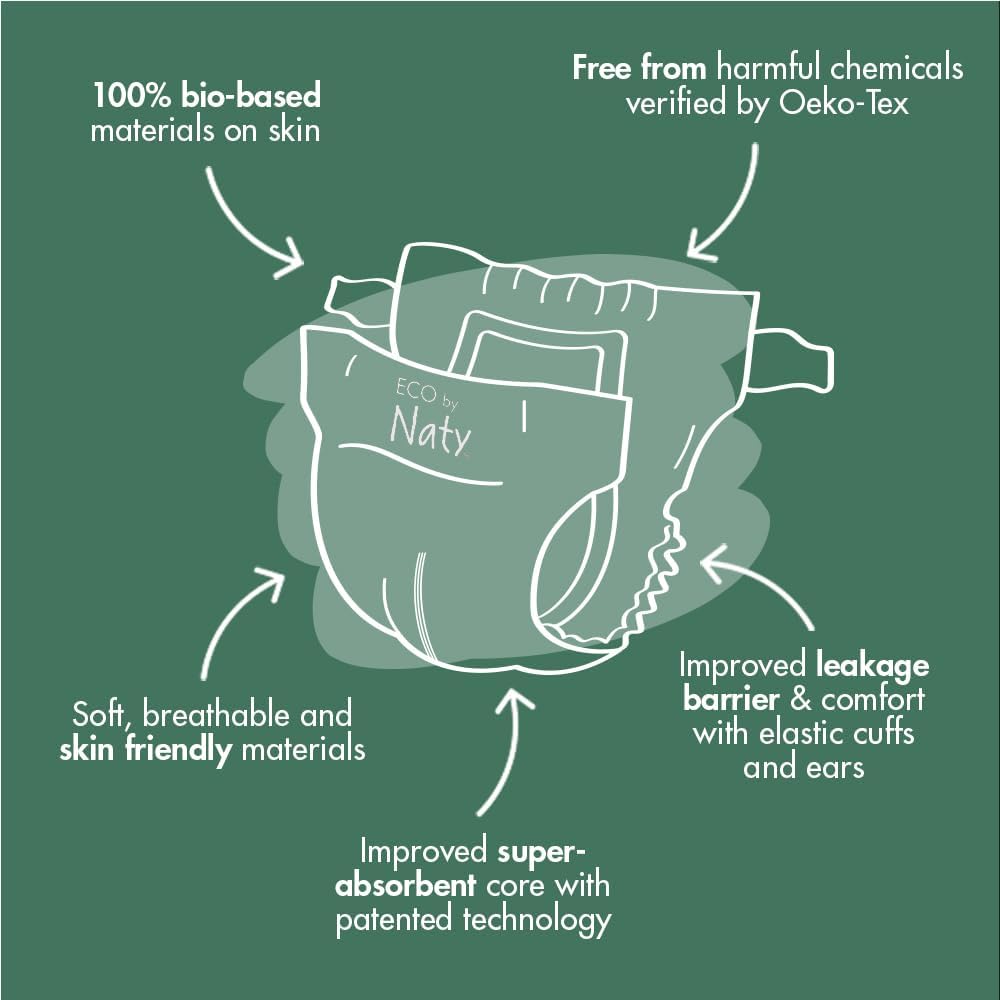 Eco by Naty Baby Diapers - Plant-Based Eco-Friendly Diapers, Great for Baby Sensitive Skin and Helps Prevent Leaking (Size 4, 88 Count)