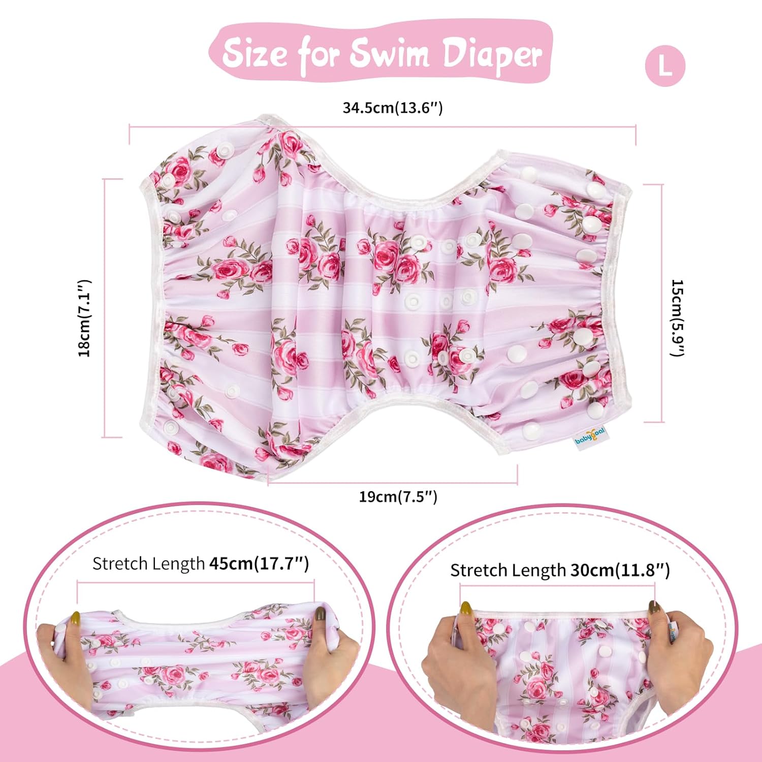 Babygoal Baby Girl Swim Diapers 3 Pack for 8M-3T Babies and Toddlers, Reusable Adjustable Washable for Swimming Lessons-Flower
