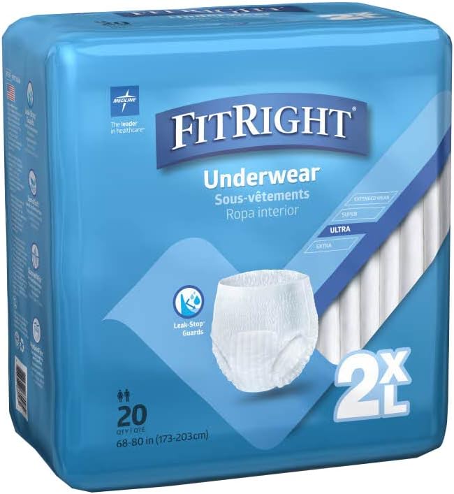 FitRight Adult Incontinence Underwear, Heavy Absorbency, XX-Large, 68-80 (20 Count)