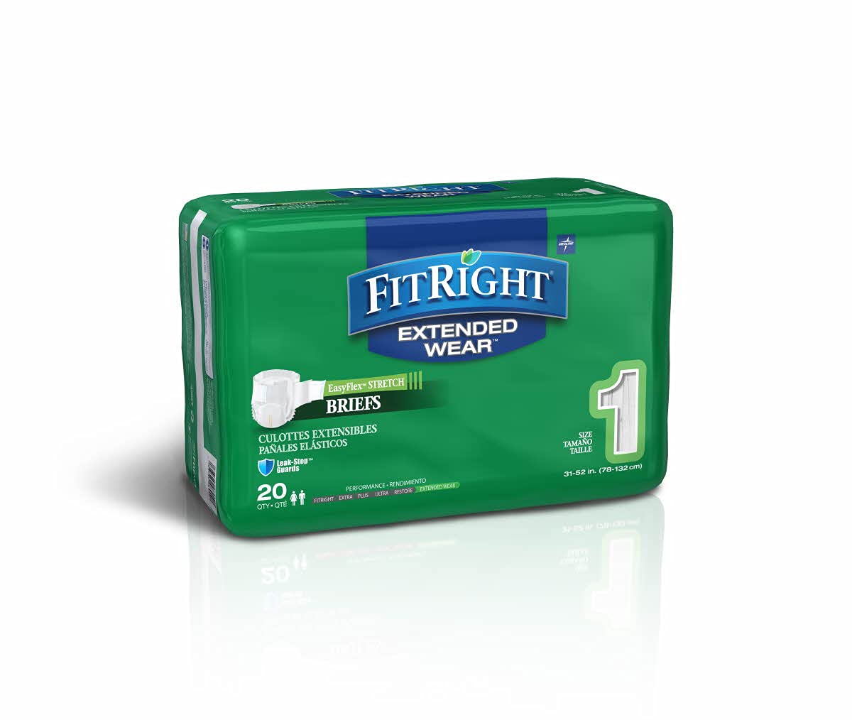 Alternative view of FitRight Extended Wear Stretch Briefs, Overnight Adult Diapers with Tabs, Size 1 (Case of 80)
