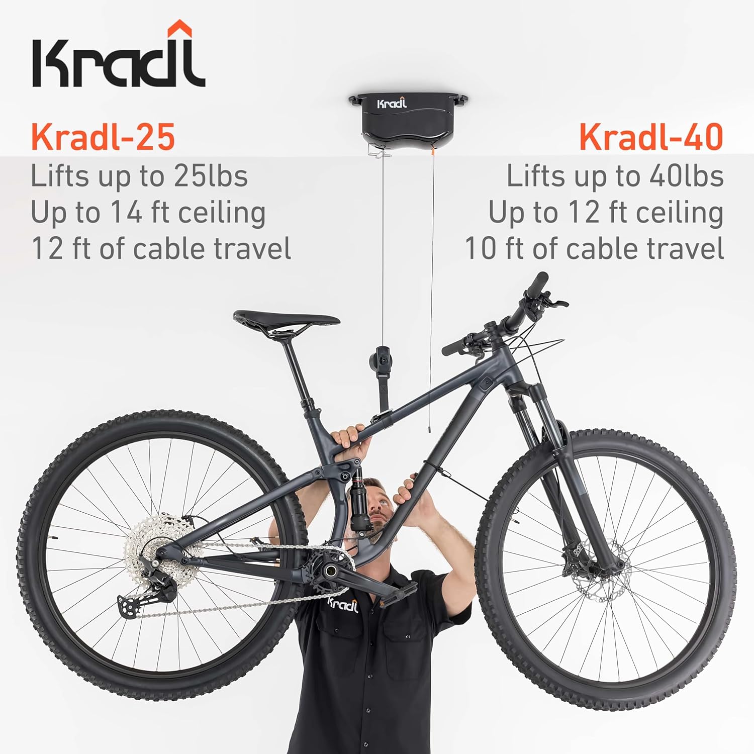 Alternative view of Kradl - Ceiling Mount Bike Lift and Rack. Bicycle Storage Hoist Without Electricity, Clumsy Ropes or Pulleys.