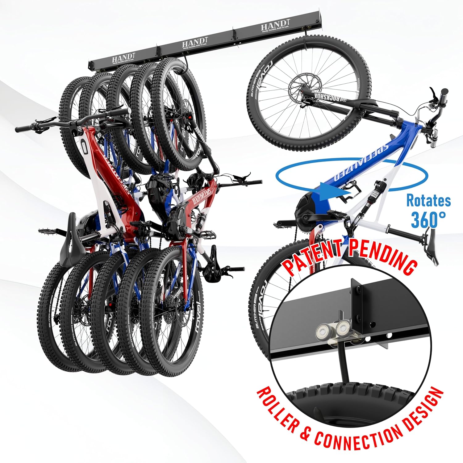 Alternative view of USA Based Ceiling Bike Hanger Slide Mount Up To 6 Bikes, Sliding Garage Bicycle Storage, 51" Heavy Duty Hanging Hook Racks 450lbs Limit, Overhead Mounted Hangers for Storing Bicycles | Black