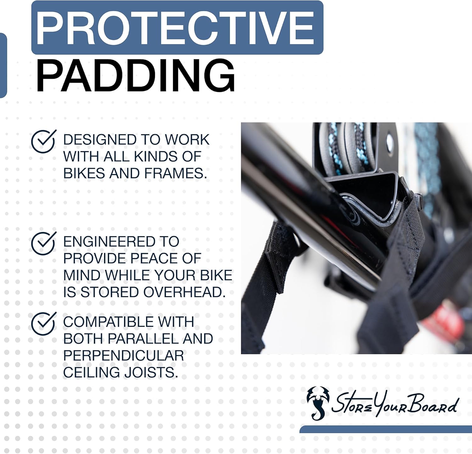 Alternative view of StoreYourBoard Bike Hoist, No-Slip Bicycle Ceiling Storage, Heavy-Duty Garage Pulley Lift System, Road, MTB, Fat Tire, Ebike Hanger