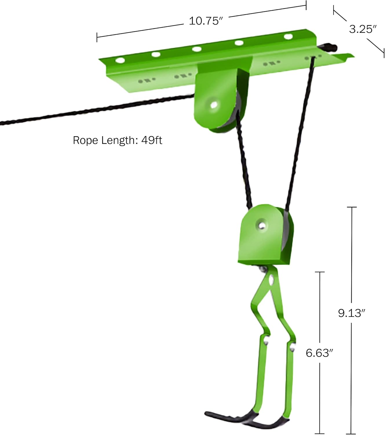 Bike Hanger Set - Set of 2 Overhead Pulley System Bike Hangers for Garage or Shed with 100lb Capacity for Bicycles or Ladders by Rad Sportz (Green)