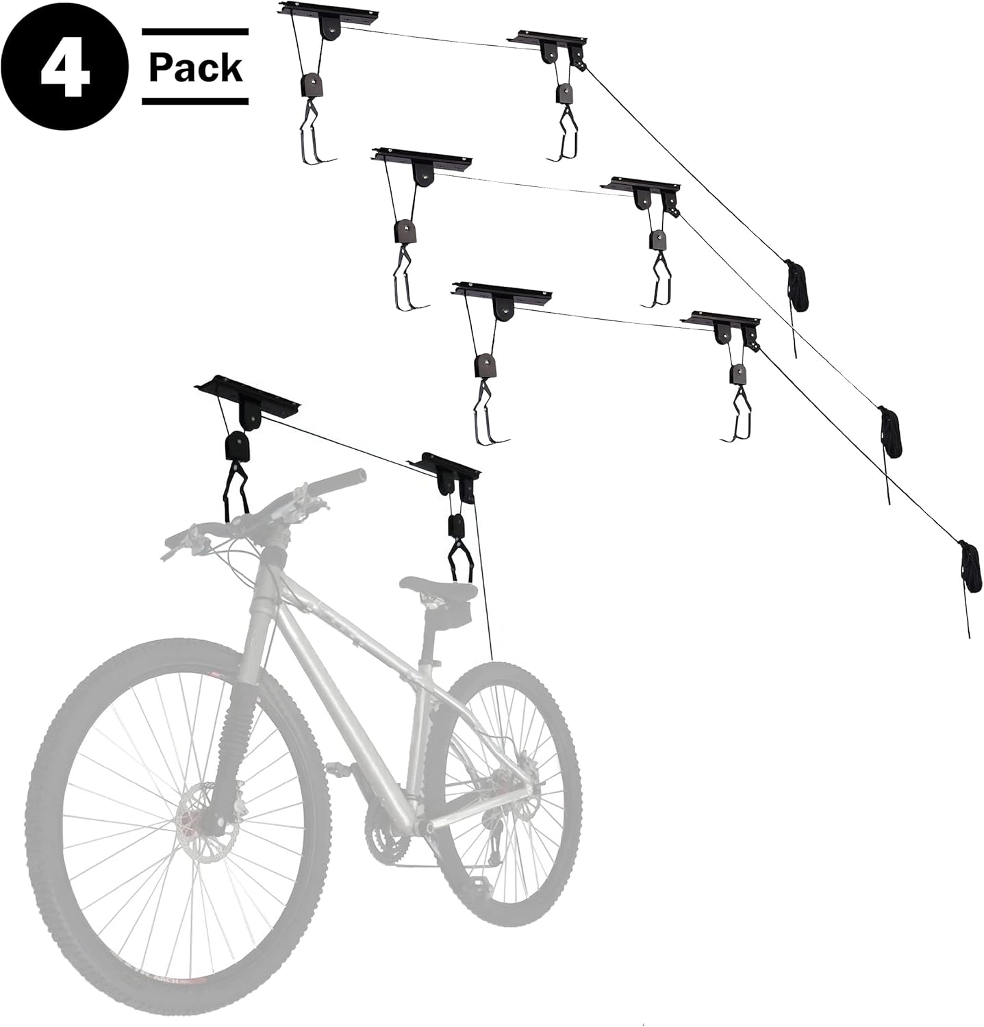 Alternative view of Set of 4 Bike Hangers for Garage - Hoist Pulley System with 100lb Capacity - Overhead Ceiling Storage for Bicycles or Ladders by RAD Sportz
