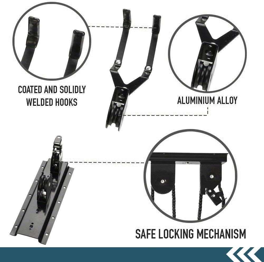 Alternative view of Ihomepark Bike Hoist for Garage Ceiling Storage, Heavy Duty Bicycle Lift Mountain Bicycle Hanging Rack with 3 Pulley and 45 ft Adjustable Rope | 100 lb Capacity