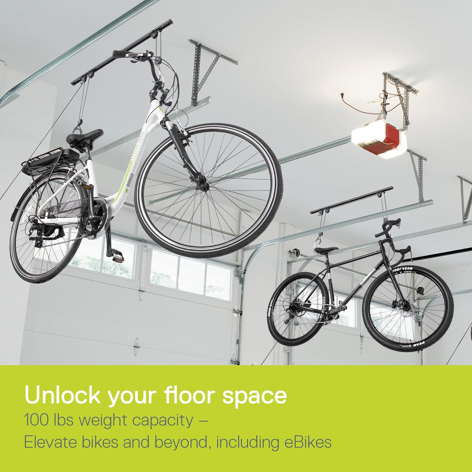 Alternative view of Bike Hoist- Heavy Duty for Space Saving - Road, Commuter & Mountain Bikes, Holds Kayaks & Ladders - No-Hassle Installation for Quick & Easy Access