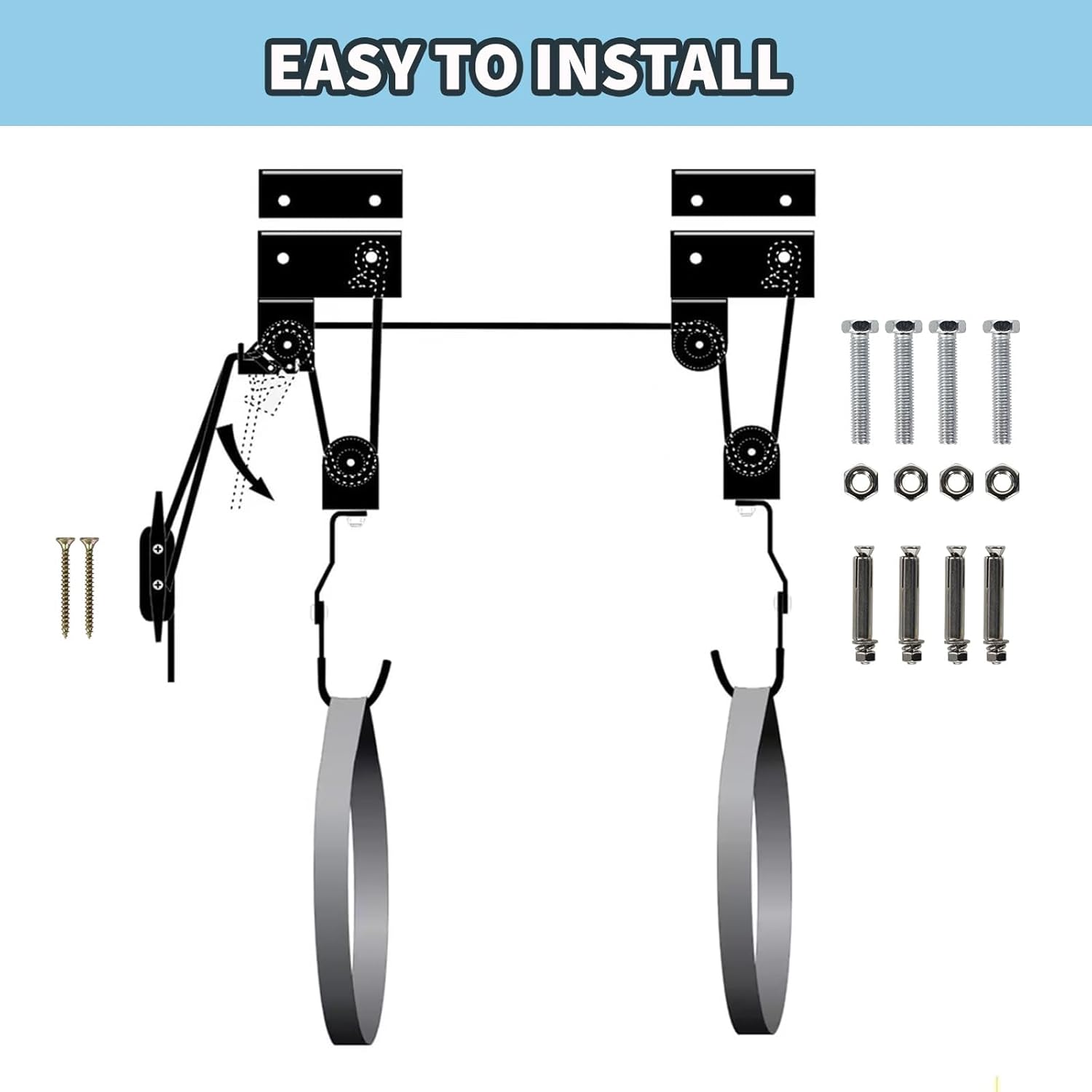 Alternative view of Kayak Hoist Lift Garage Storage with 125lb Capacity Overhead Pulley System for Kayak, Canoe, Bike, Ladder, Paddleboard, Black