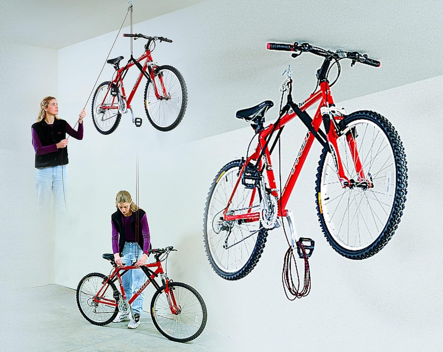 HARKEN Hoister - Bikes & Overhead Garage Storage Hoist System (45lb Capacity, 16ft Ceiling), Space-Saving Organization, Easy One-Person Operation, Safe Anti-Drop, Self-Leveling - model 7800.16