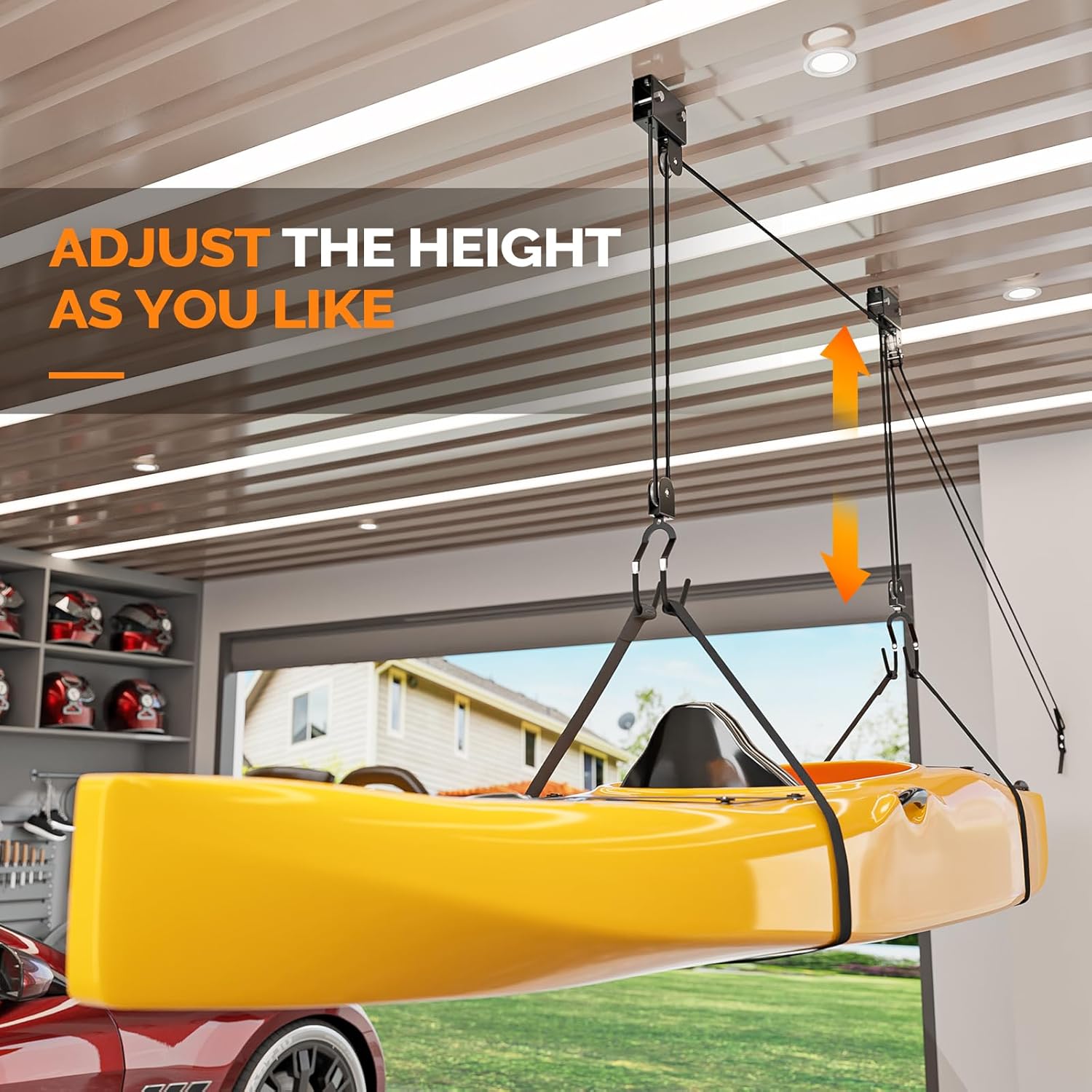 Alternative view of Bonnlo Pulley System Kayak Hoist, Garage Ceiling Storage Canoe Lift with 150 lbs Capacity Even Works as Bike Lift, Up to 14 ft Ceiling