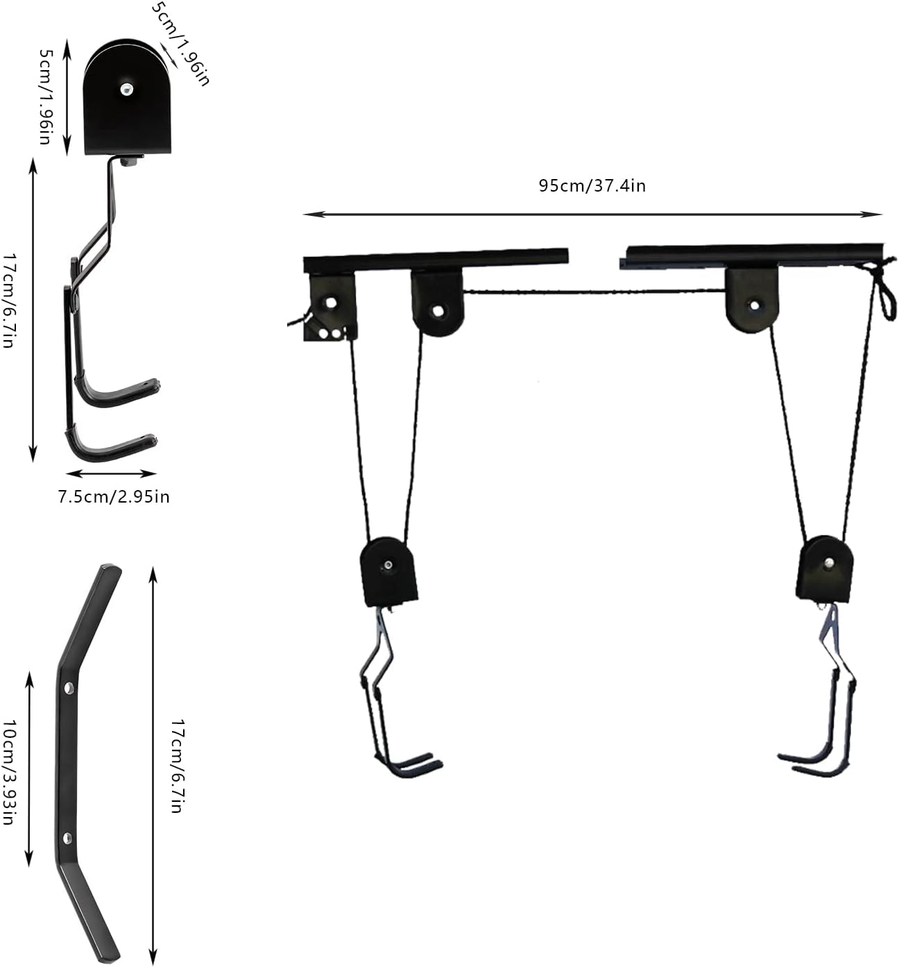 2 Pack Ceiling Mount Bike Hoist 4.7 x 2.5 x 1.5'' Bike Hangers Pulley System 132 Lbs Heavy Duty Bike Hoist for Garage Ceiling Bike Hangers Garage Storage Lift for Lift Most Bicycles