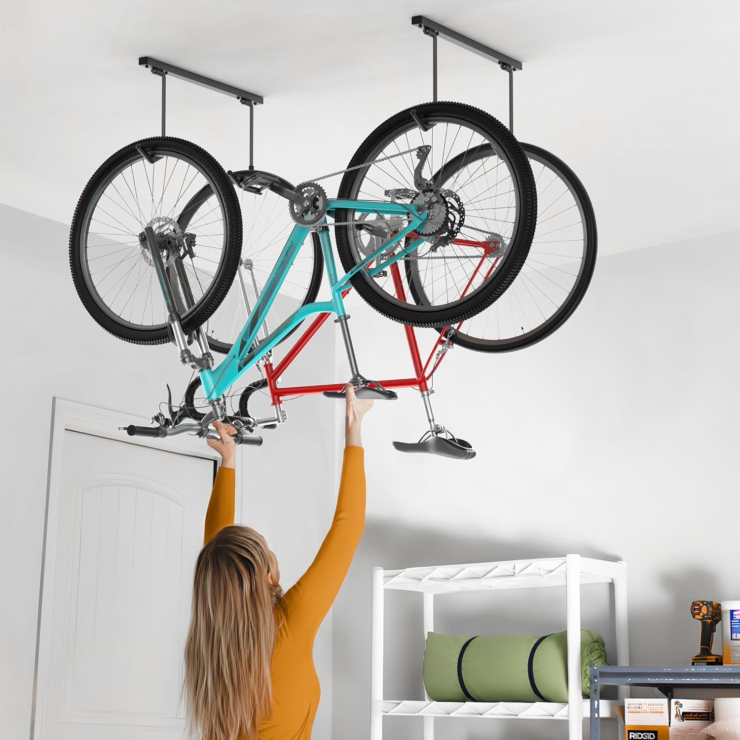 EVERHANGER Ceiling Mounted Bike Racks for Garage, Indoor Bike Storage Hanger with Adjustable Cycling Hooks for 2 to 4 Bikes, Holds up to 260lbs