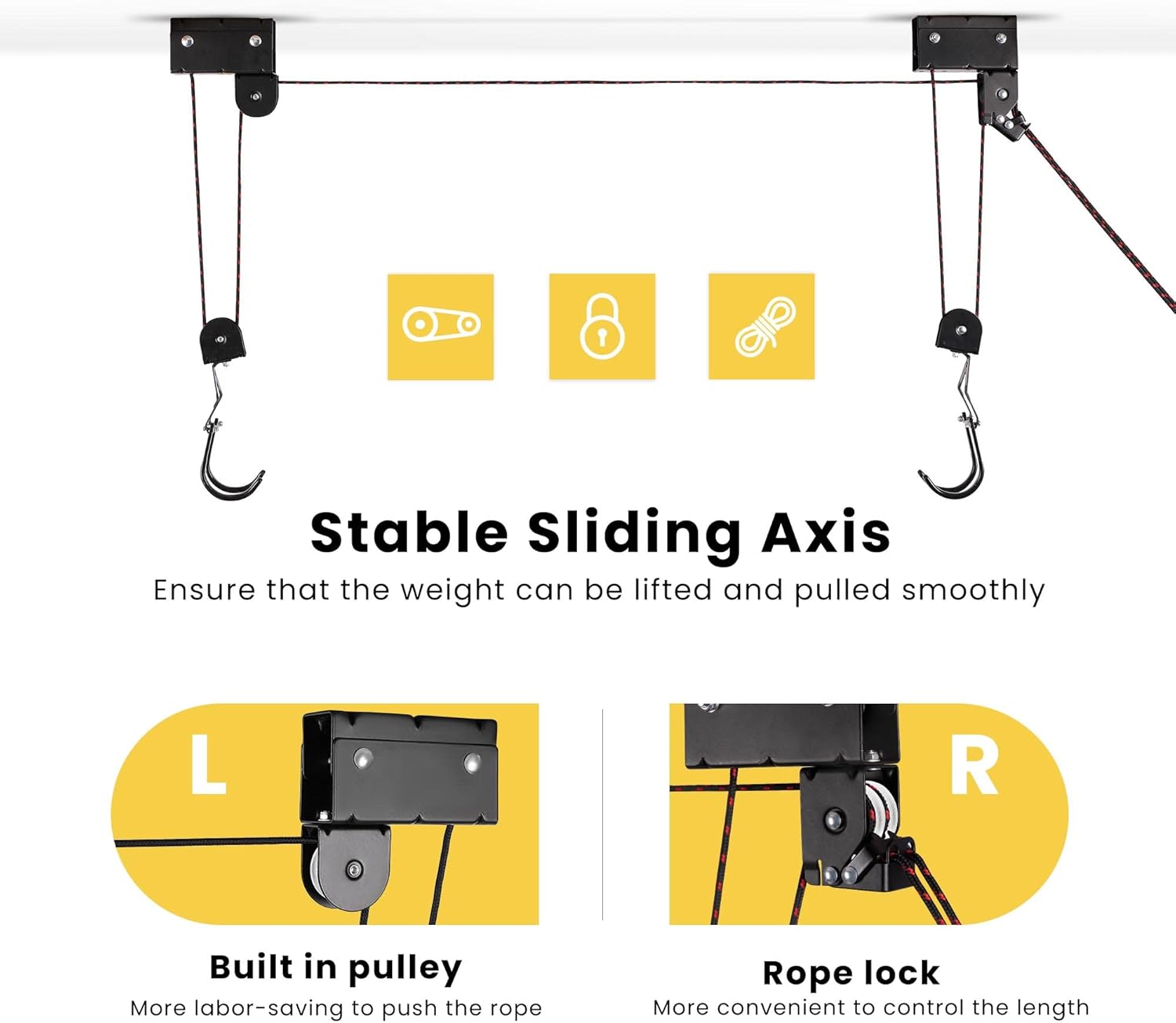 Alternative view of VIVOHOME Kayak Hoist 2-Pack Garage Storage Canoe Ladder Lift System with 125 lb Capacity Premium Pulley Hoisting for Overhead Ceiling Hanging