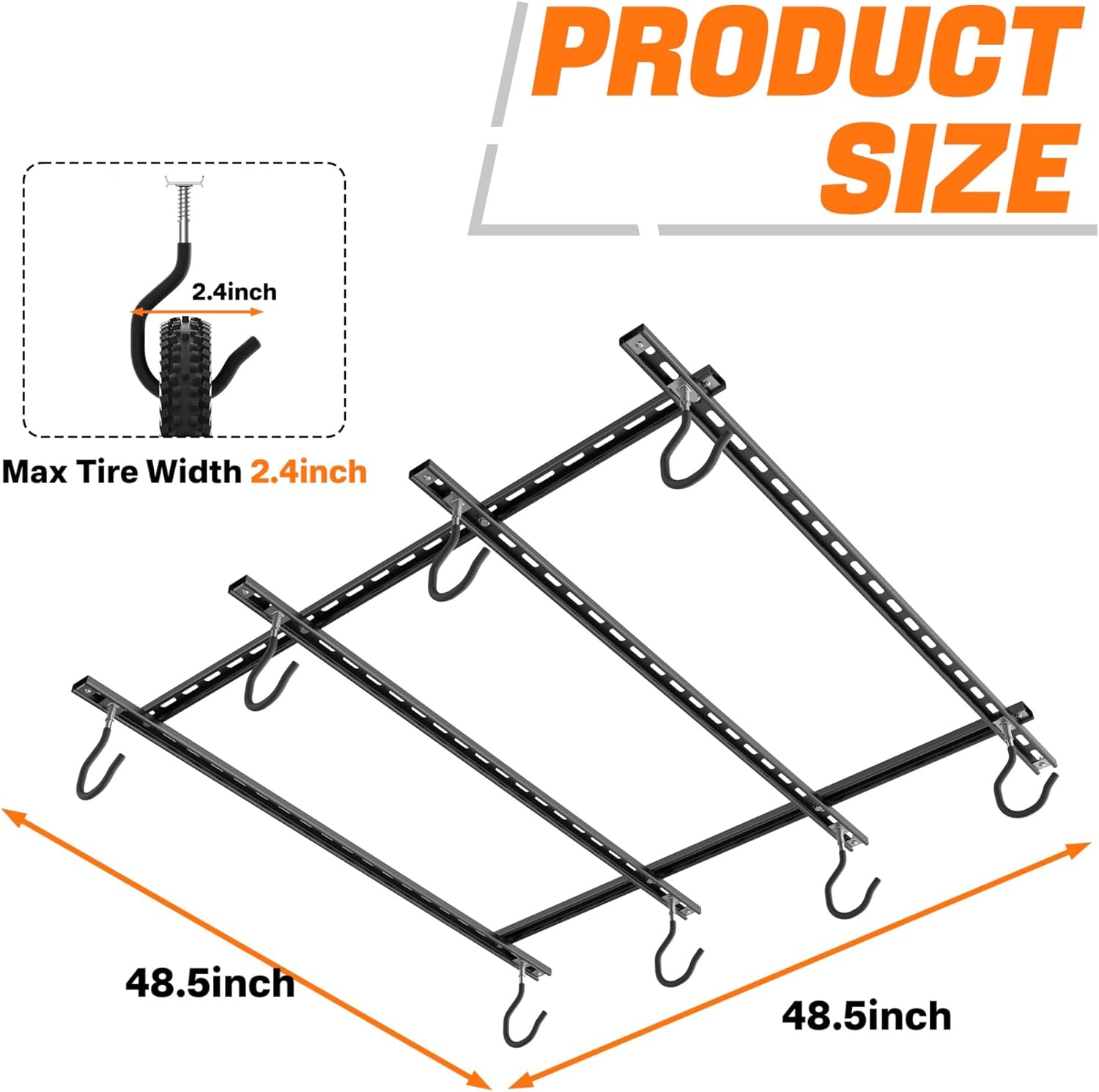 Alternative view of TORACK Ceiling Bike Rack for Garage, Ceiling-Mounted Bicycle Storage Hooks for 4 Bikes (Horizontal) or 8 Bikes (Vertical), Adjustable Overhead Bicycle Hooks for Mountain, Road, and Kids' Bike