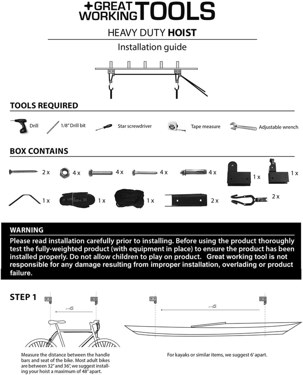 Great Working Tools Kayak Hoist Lift, Hanging 2 Pulley System - 2-Pack Heavy Duty Garage Ceiling Mount 125 Pound Capacity Per Set - Bicycle, Paddleboard, Canoe and Ladder Storage Tool - Image 5