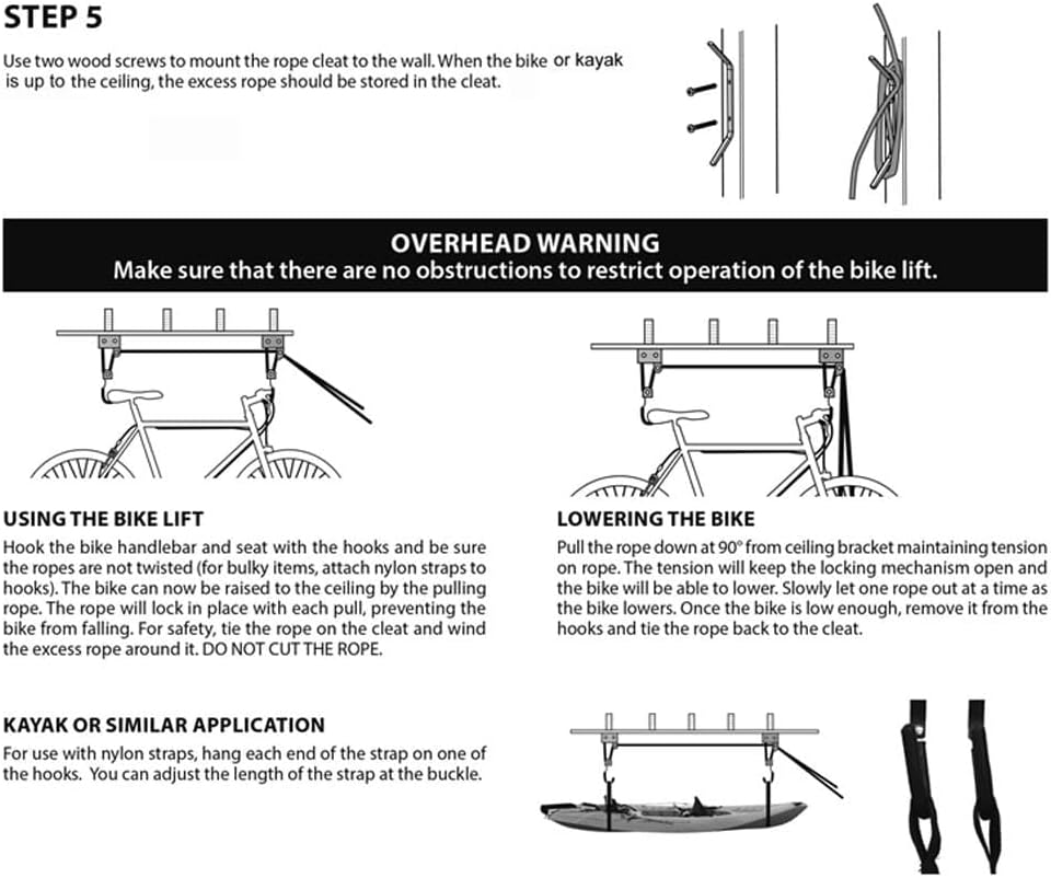 Great Working Tools Kayak Hoist Lift, Hanging 2 Pulley System - 2-Pack Heavy Duty Garage Ceiling Mount 125 Pound Capacity Per Set - Bicycle, Paddleboard, Canoe and Ladder Storage Tool - Image 7