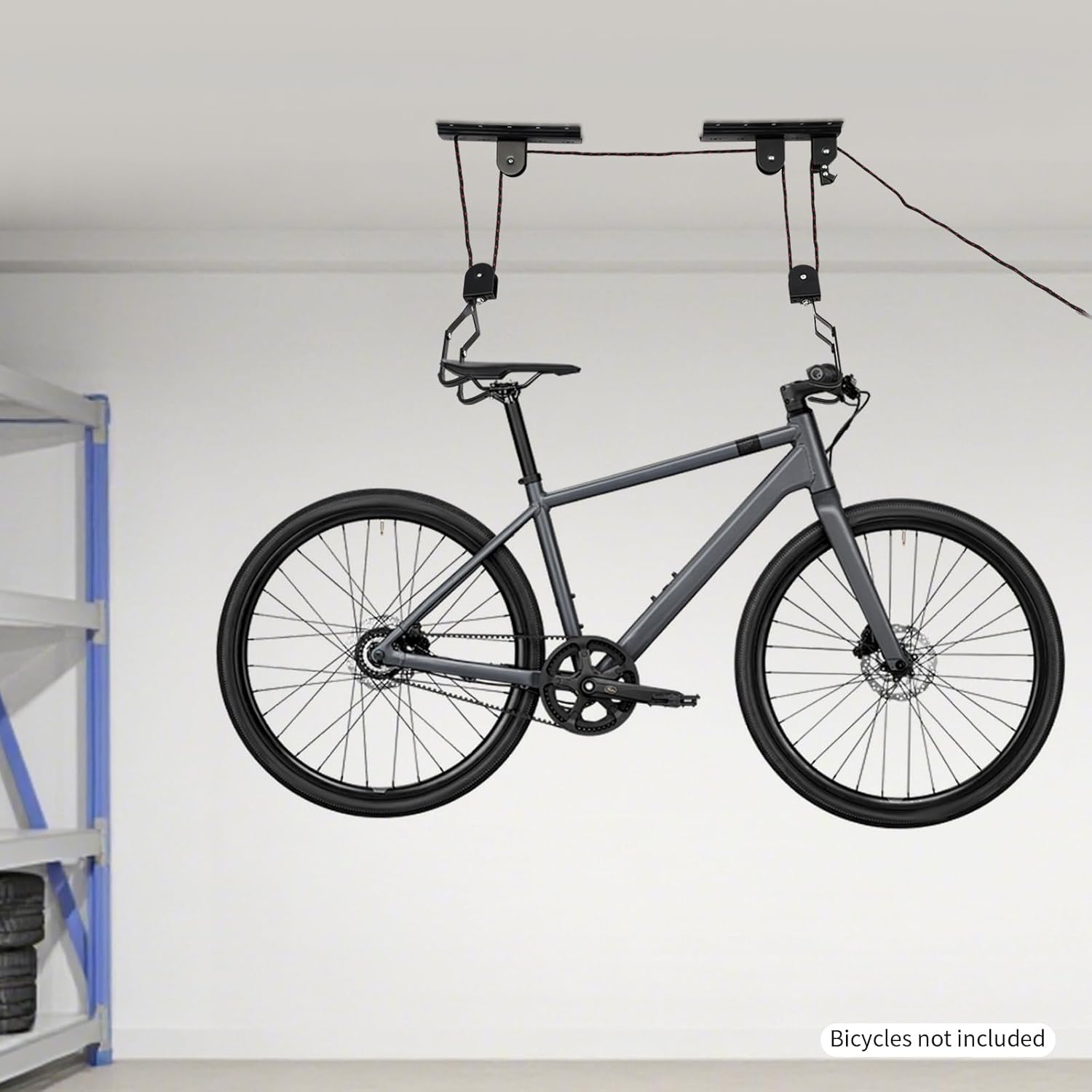 Bike Hoist for Garage Ceiling Bike Pulley System Bicycle Hanger for Garage Hanging Rack Bicycle Ceiling Lift Hoist Ceiling Overhead Storage for Ladders, Snowboard, Canoes, 132lbs Capacity