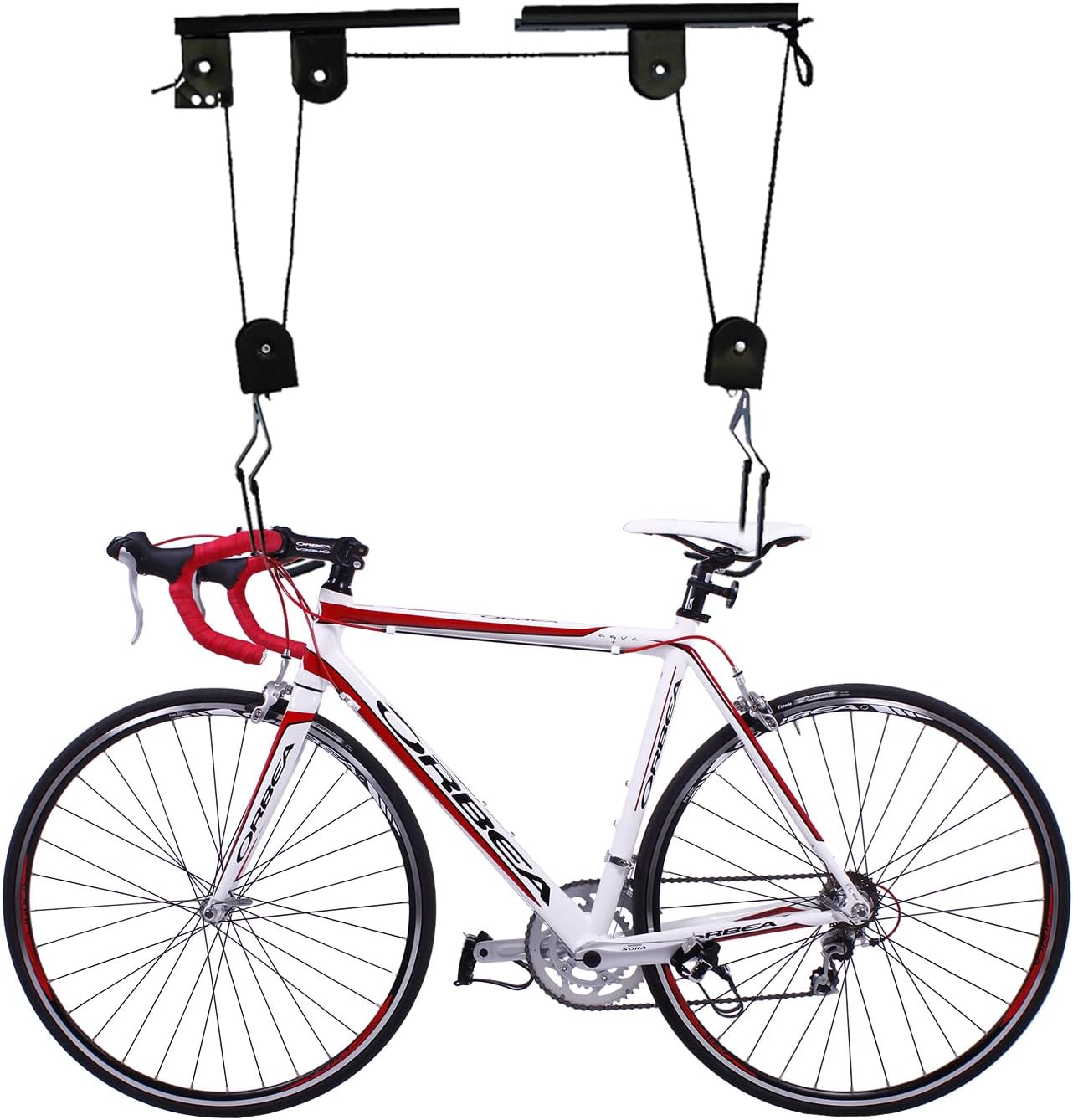 Bike Hoist for Garage Ceiling Mount Pulley Rack System Bicycle Lift Hoist Garage Bicycle Hooks Hanger for Storage Most Road Bike Mountain Bike, 132lbs Load, Balck - Image 4